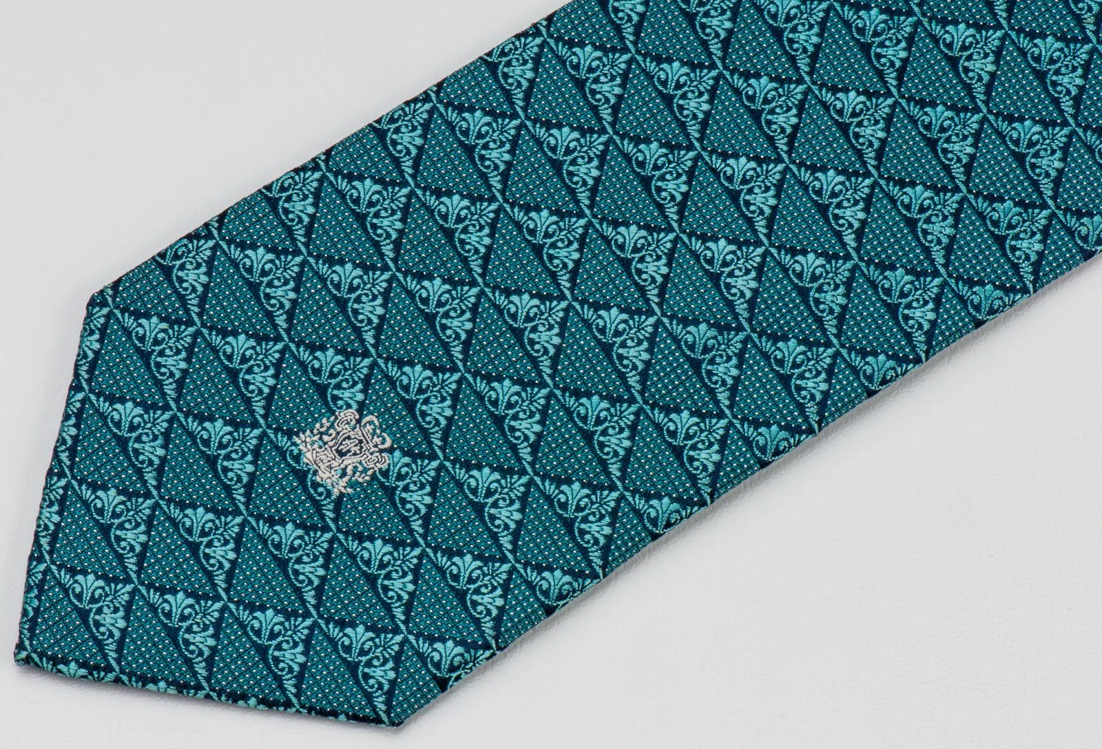 Andre Kim Men's Silk Rhinestone Tie Turquoise Anthemion On Navy Blue With Sparkles - Image 6