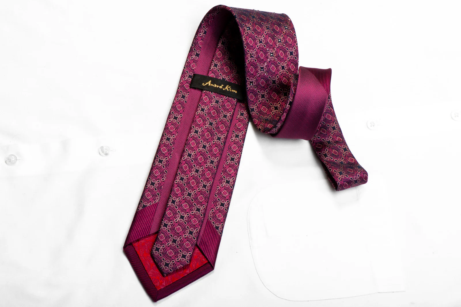 Andre Kim Rhinestone Necktie Ornate Cartouche On Purple With Silver Sparkles - Image 4