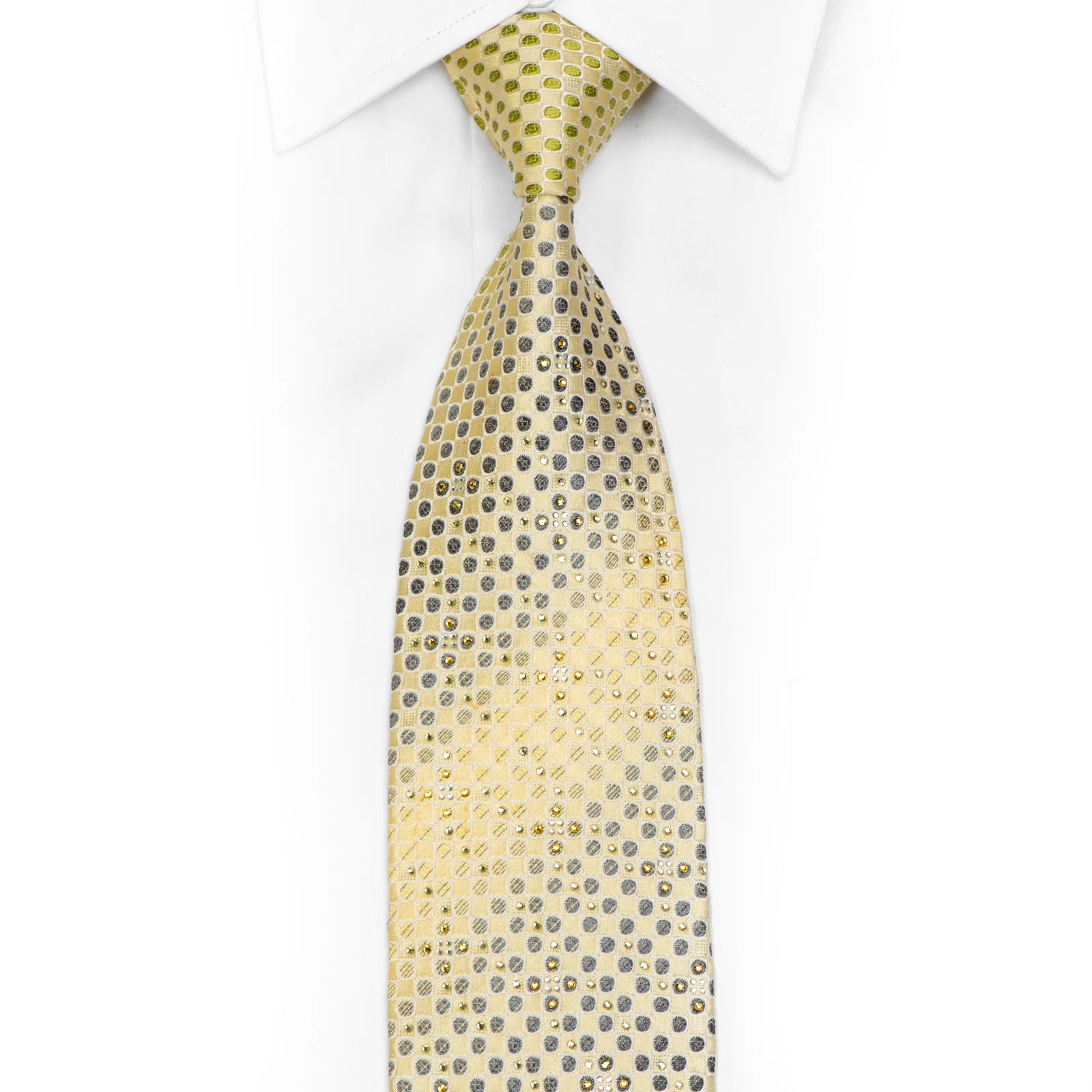 Anthemion On Yellow Rhinestone Silk Necktie With Sparkles