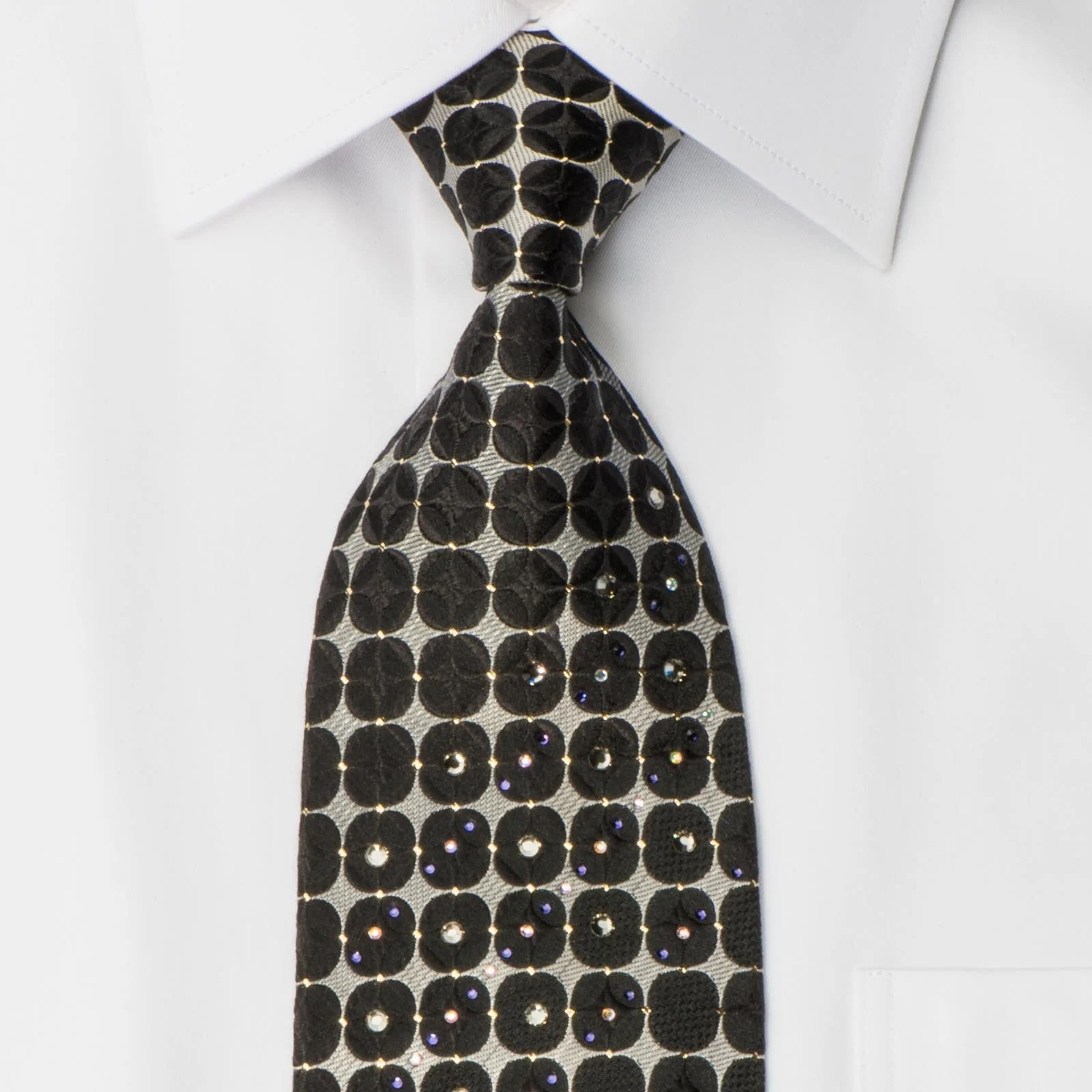 Aquascutum Men's Crystal Rhinestone Tie Silver & Black Geometric With Silver Sparkles - Image 2
