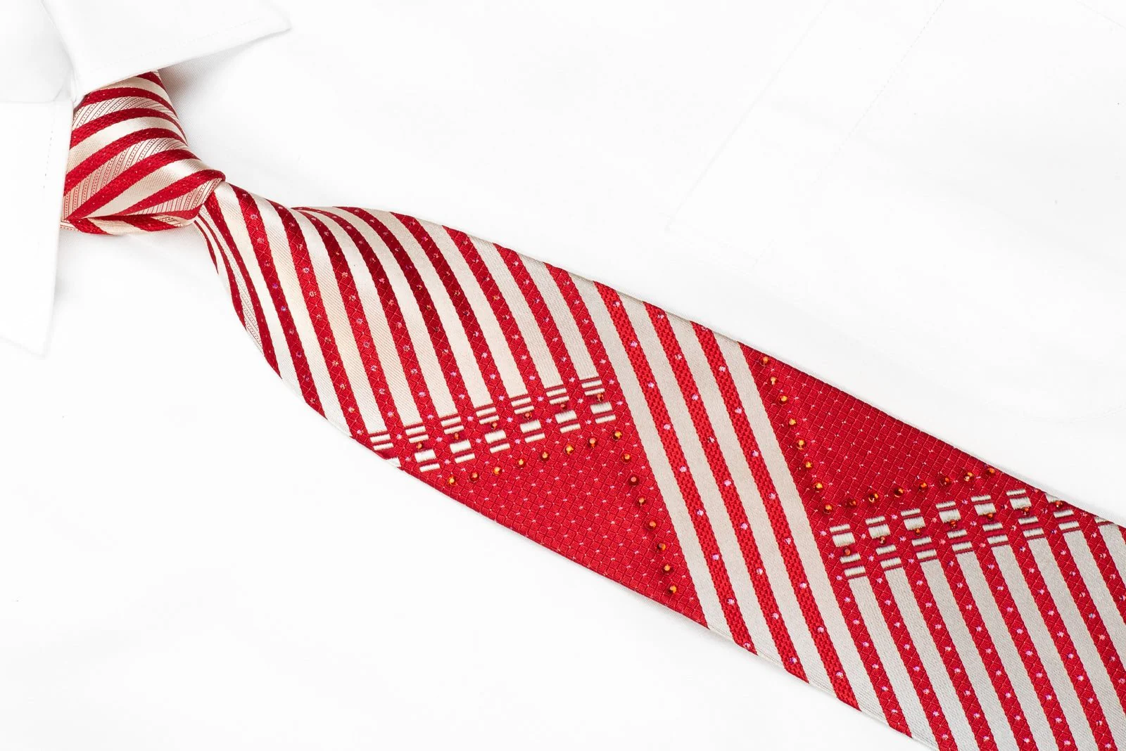 Aquascutum Men's Crystal Silk Tie Silver Red Striped With Silver Sparkles - Image 3