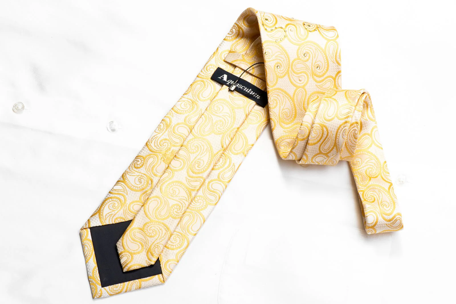 Aquascutum Rhinestone Tie Paisley On Yellow With Rhinestone Pearls - Image 5