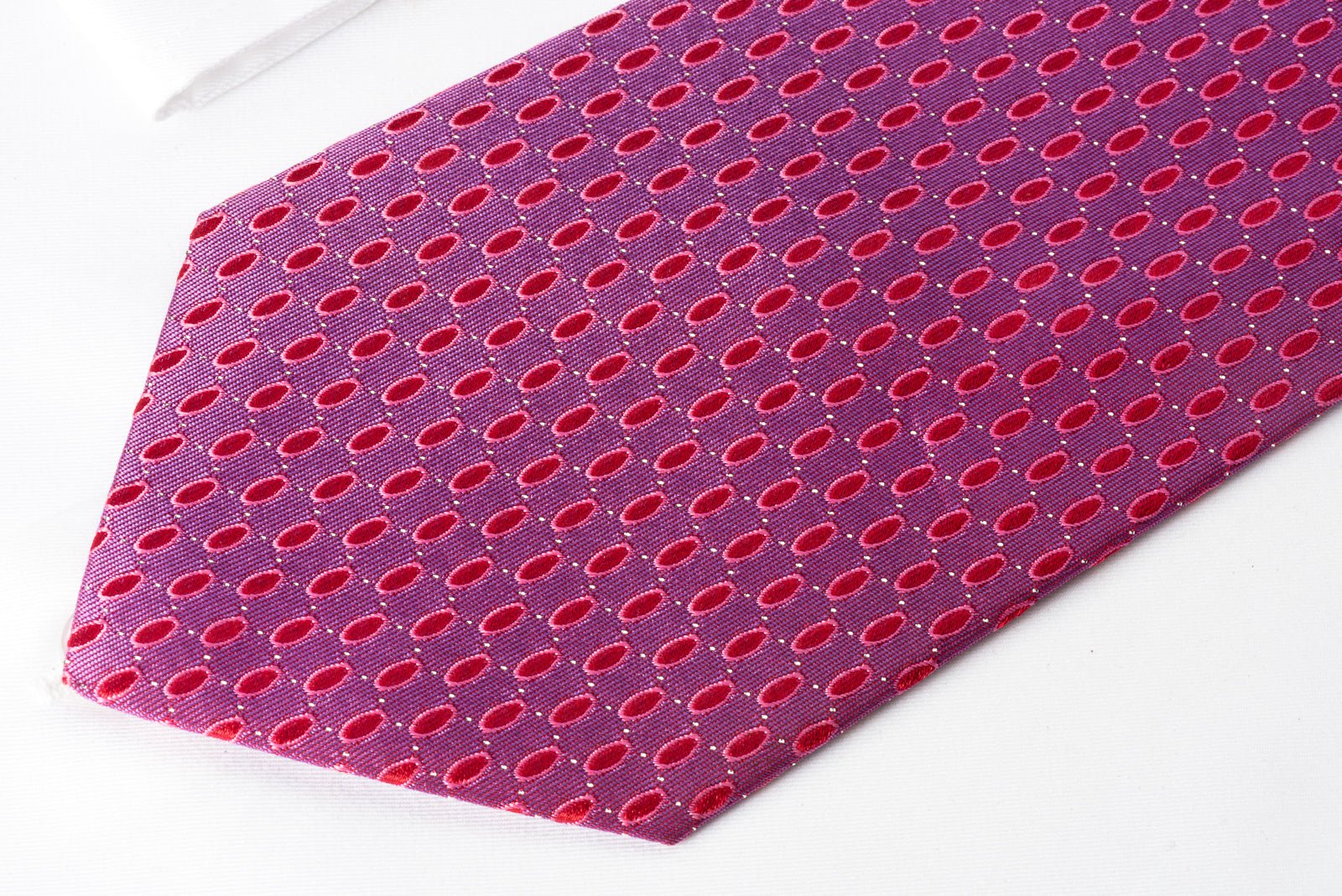 Aquascutum Silk Rhinestone Necktie Geometric Ovals On Purple With Silver Sparkles - Image 7