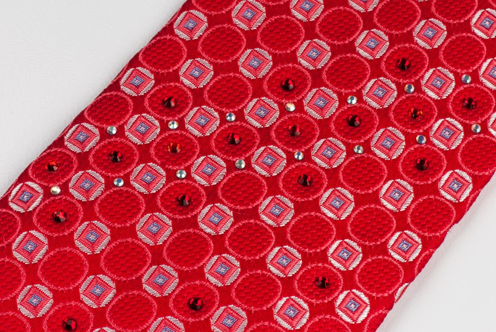 Silk Tie Geometric Dots On Red With Rhinestones Classic 3 1/2 Inch - Image 3