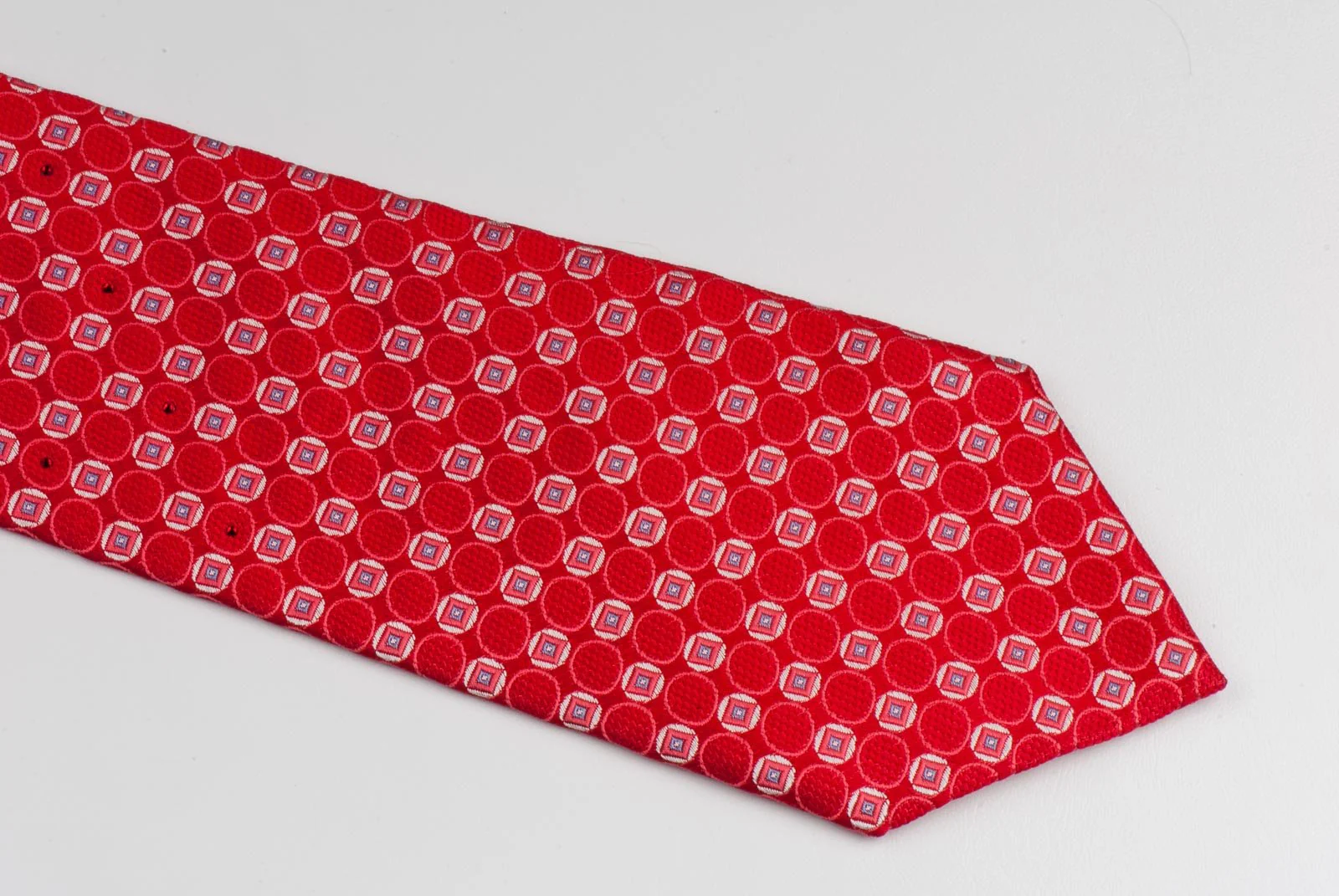 Silk Tie Geometric Dots On Red With Rhinestones Classic 3 1/2 Inch - Image 5
