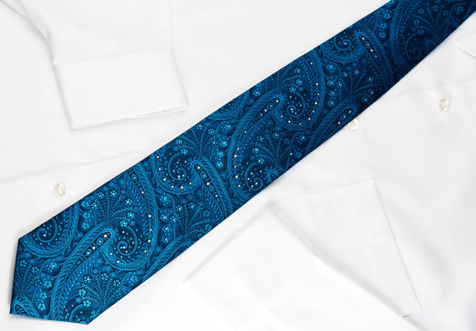 Aquascutum Silk Tie Paisley On Blue With Crystal Rhinestones - Image 3