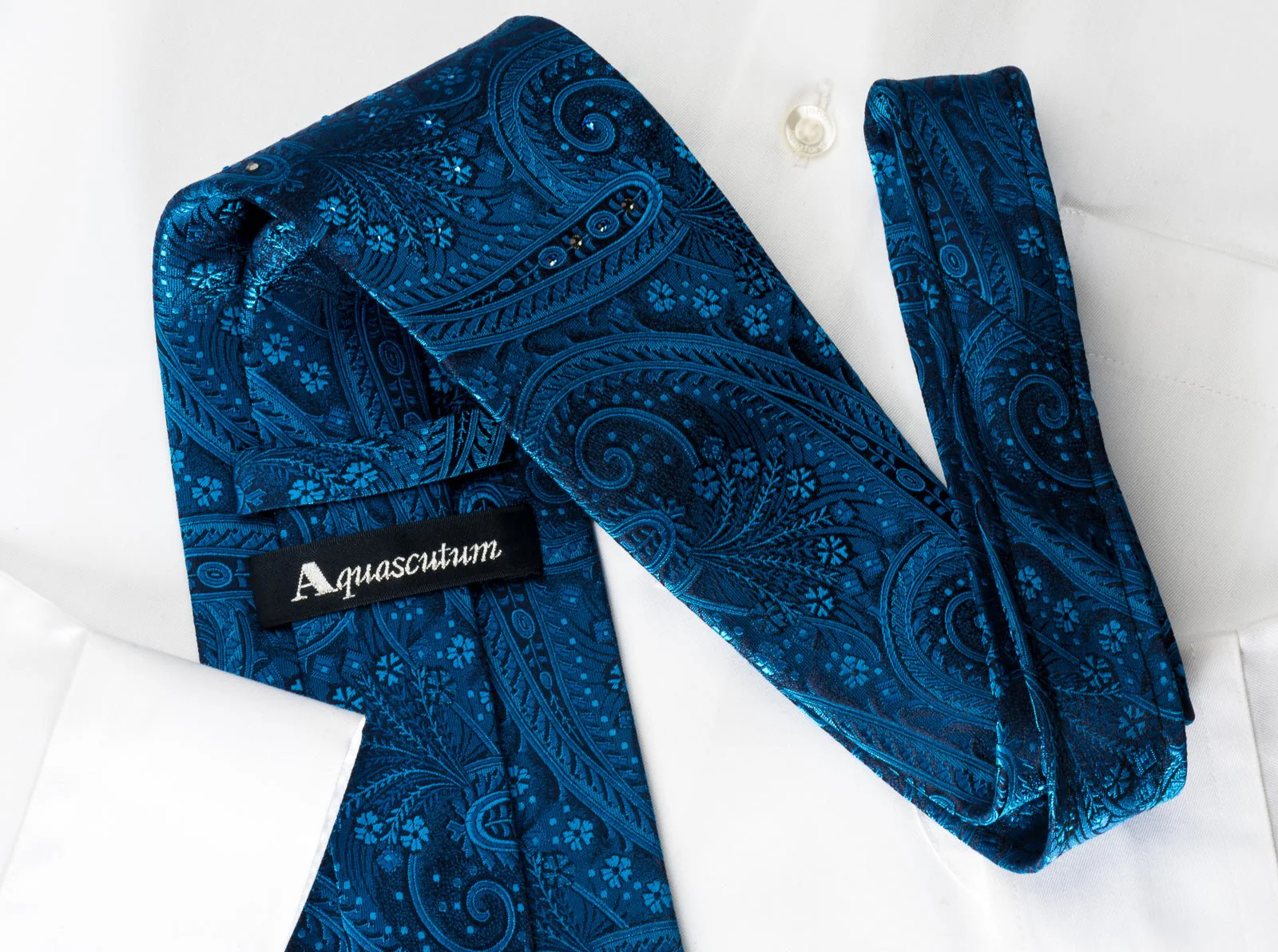 Aquascutum Silk Tie Paisley On Blue With Crystal Rhinestones - Image 4