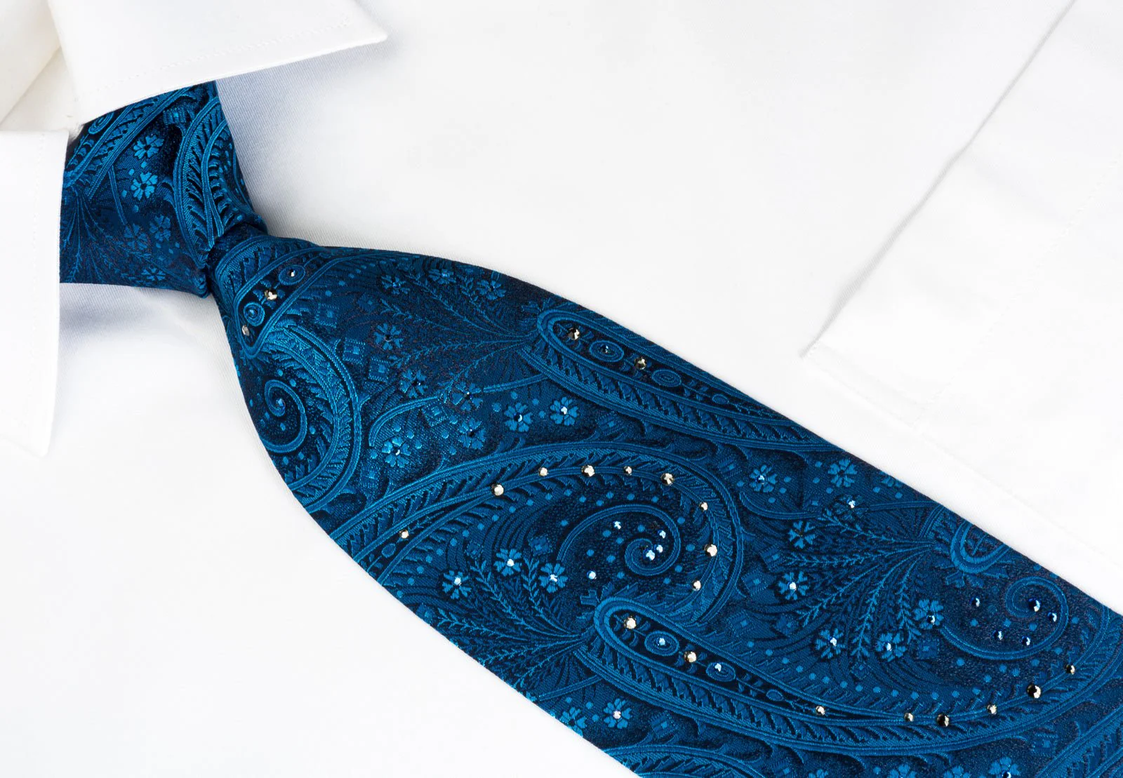 Aquascutum Silk Tie Paisley On Blue With Crystal Rhinestones - Image 5