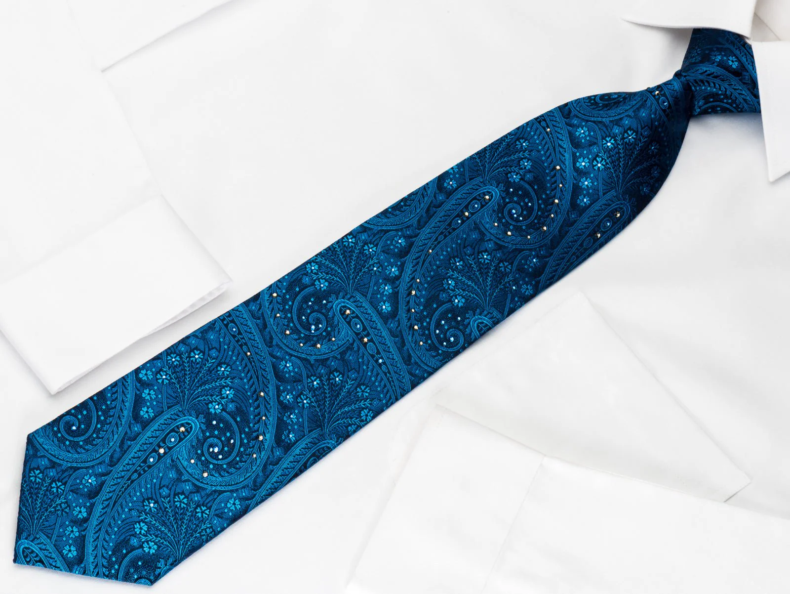 Aquascutum Silk Tie Paisley On Blue With Crystal Rhinestones - Image 6