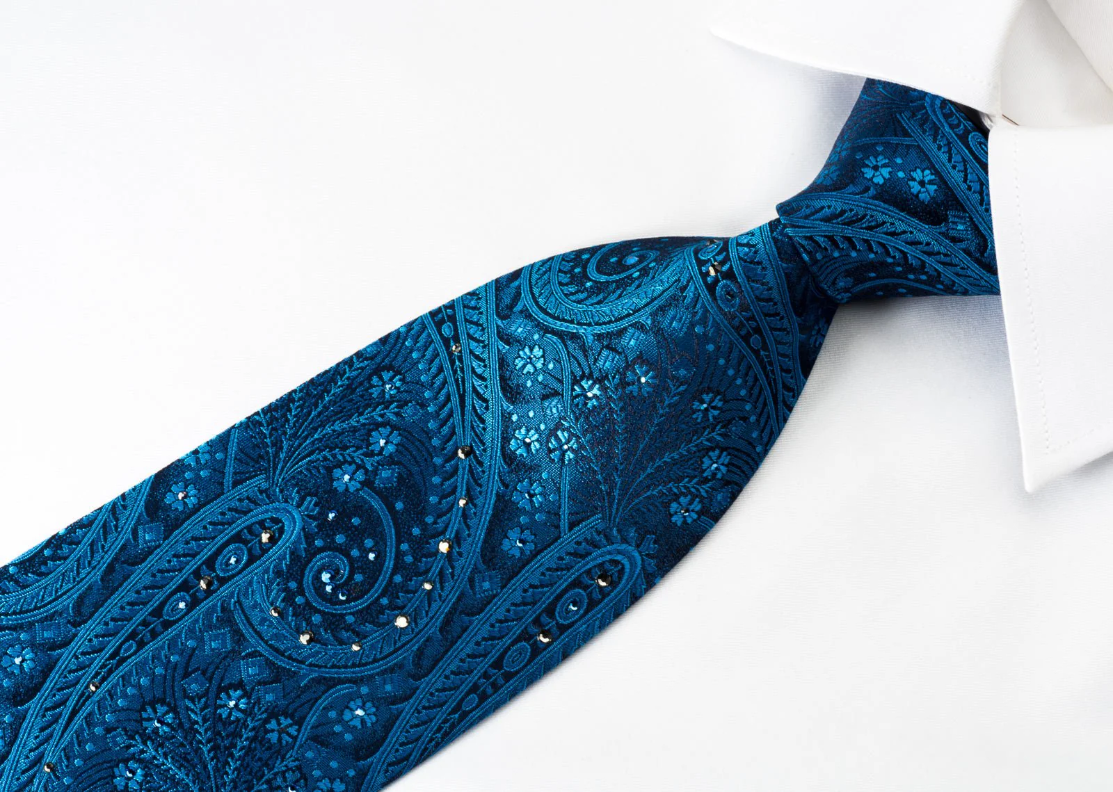 Aquascutum Silk Tie Paisley On Blue With Crystal Rhinestones - Image 7