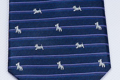 Aquascutum Woven Silk Tie Scotty Dog  On Navy Blue Classic 3 1/2 in - Image 3