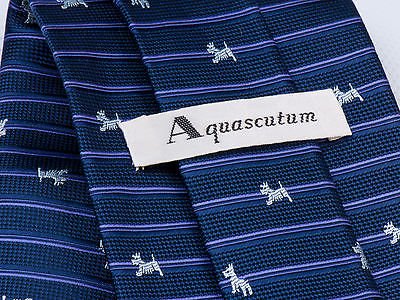 Aquascutum Woven Silk Tie Scotty Dog  On Navy Blue Classic 3 1/2 in - Image 7