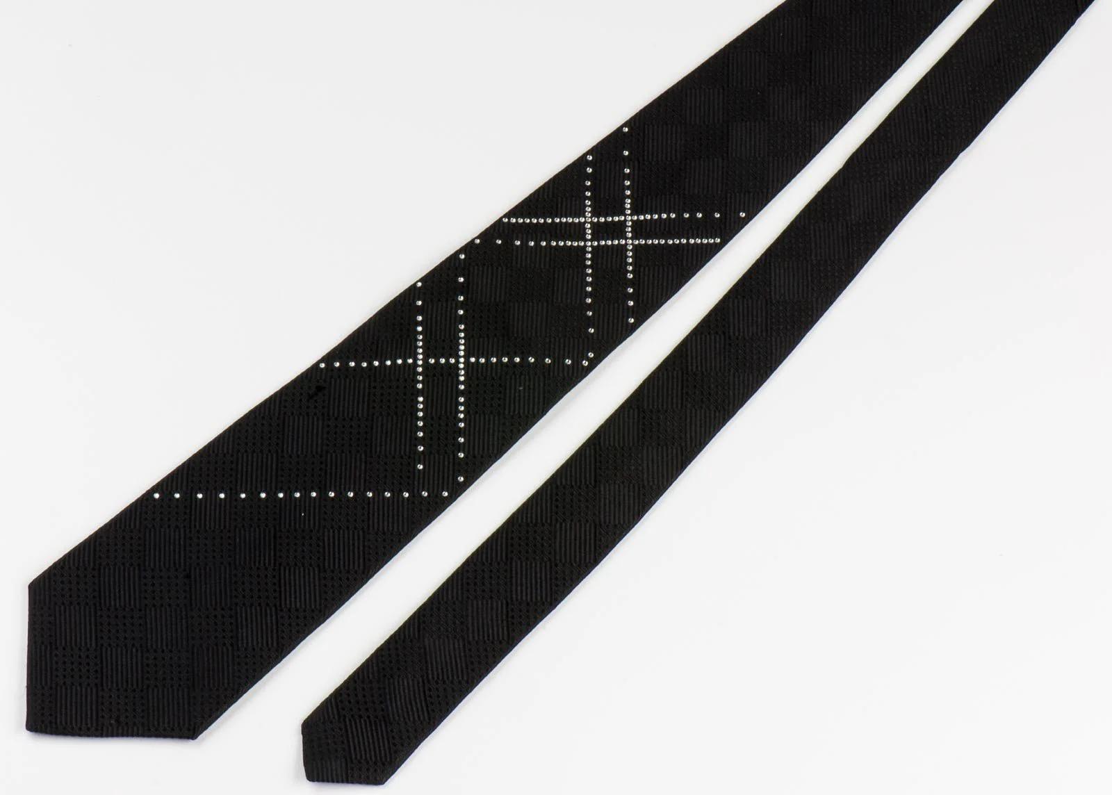 Arnaldo Bassini Men's Woven Silk Neck Tie White Rhinestones On Black - Image 6