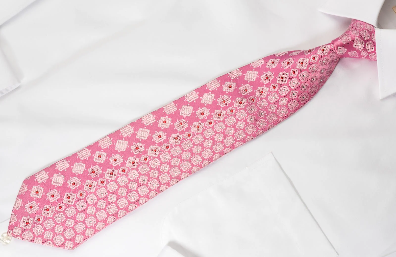 Arnaldo Bassini Rhinestone Necktie Geometric On Pink With Silver Sparkles - Image 3