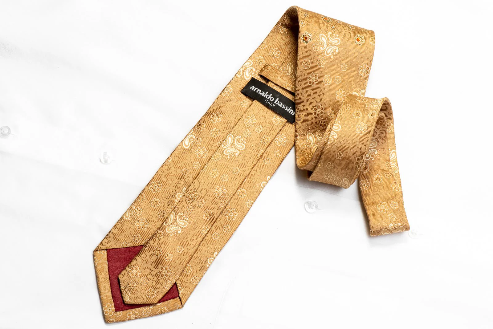 Arnaldo Bassini Rhinestone Tie Paisley Scrolls On Golden Silk - Image 5