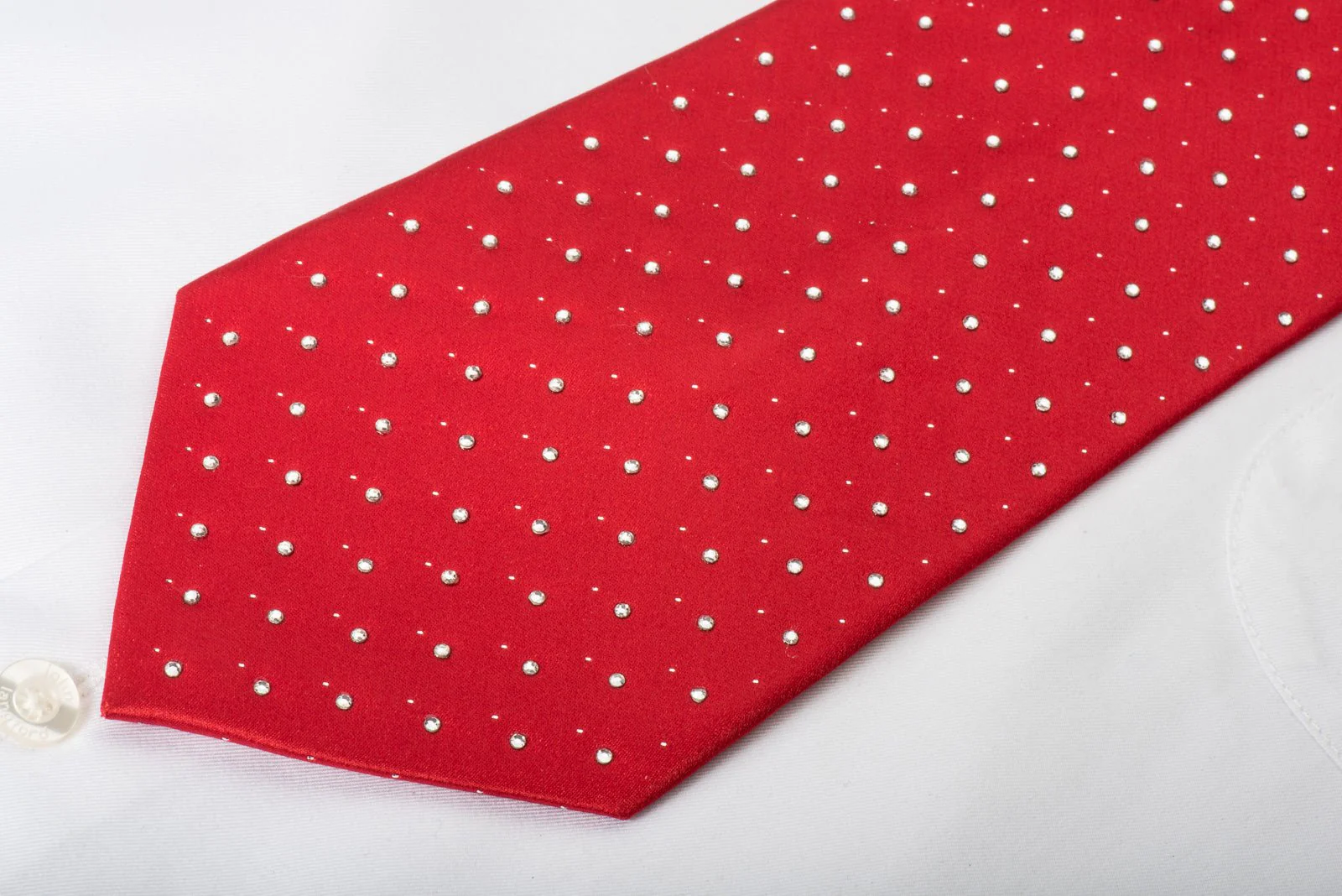 Arnaldo Bassini Silk Necktie Rhinestones On Solid Red With Silver Sparkles - Image 3
