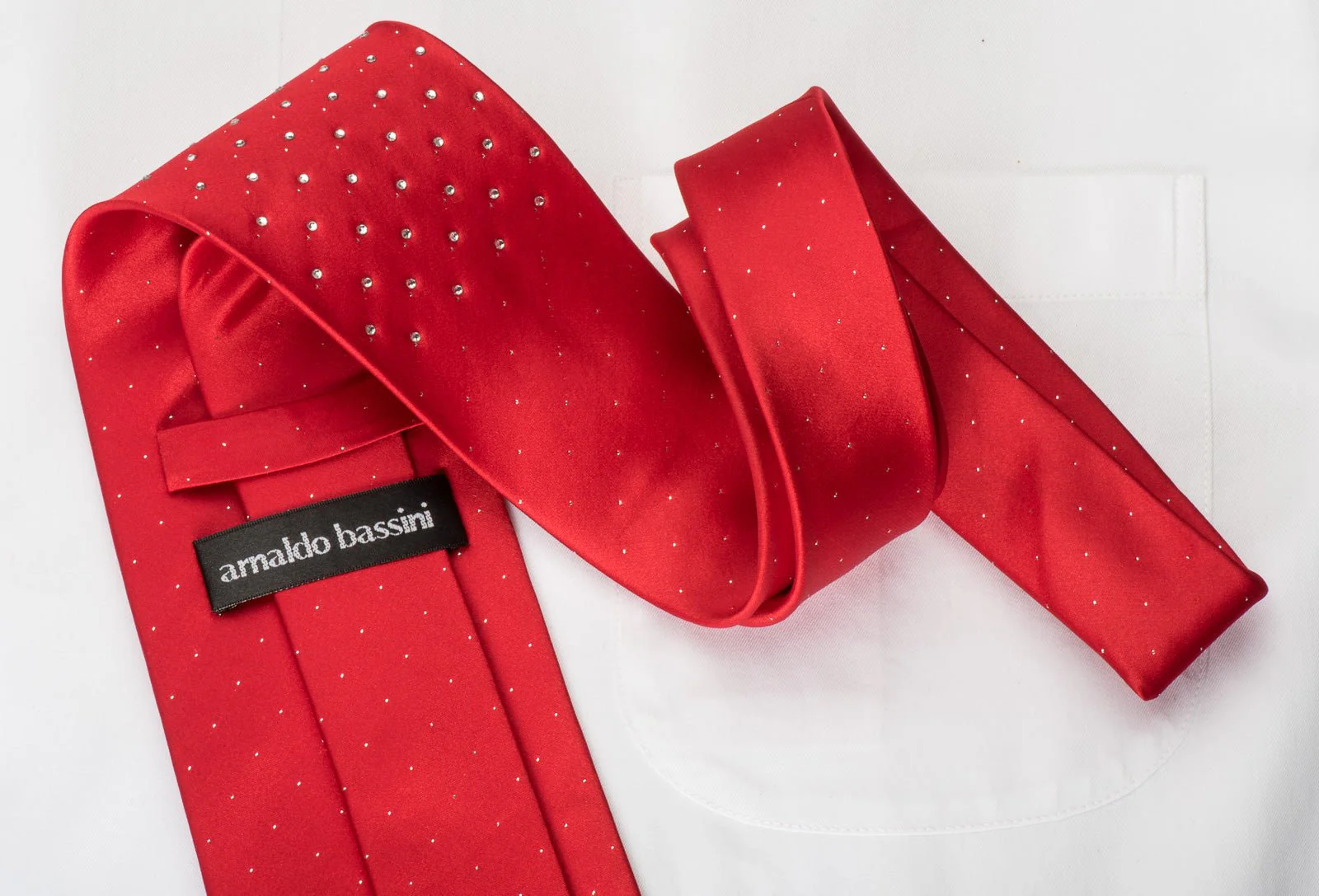 Arnaldo Bassini Silk Necktie Rhinestones On Solid Red With Silver Sparkles - Image 4