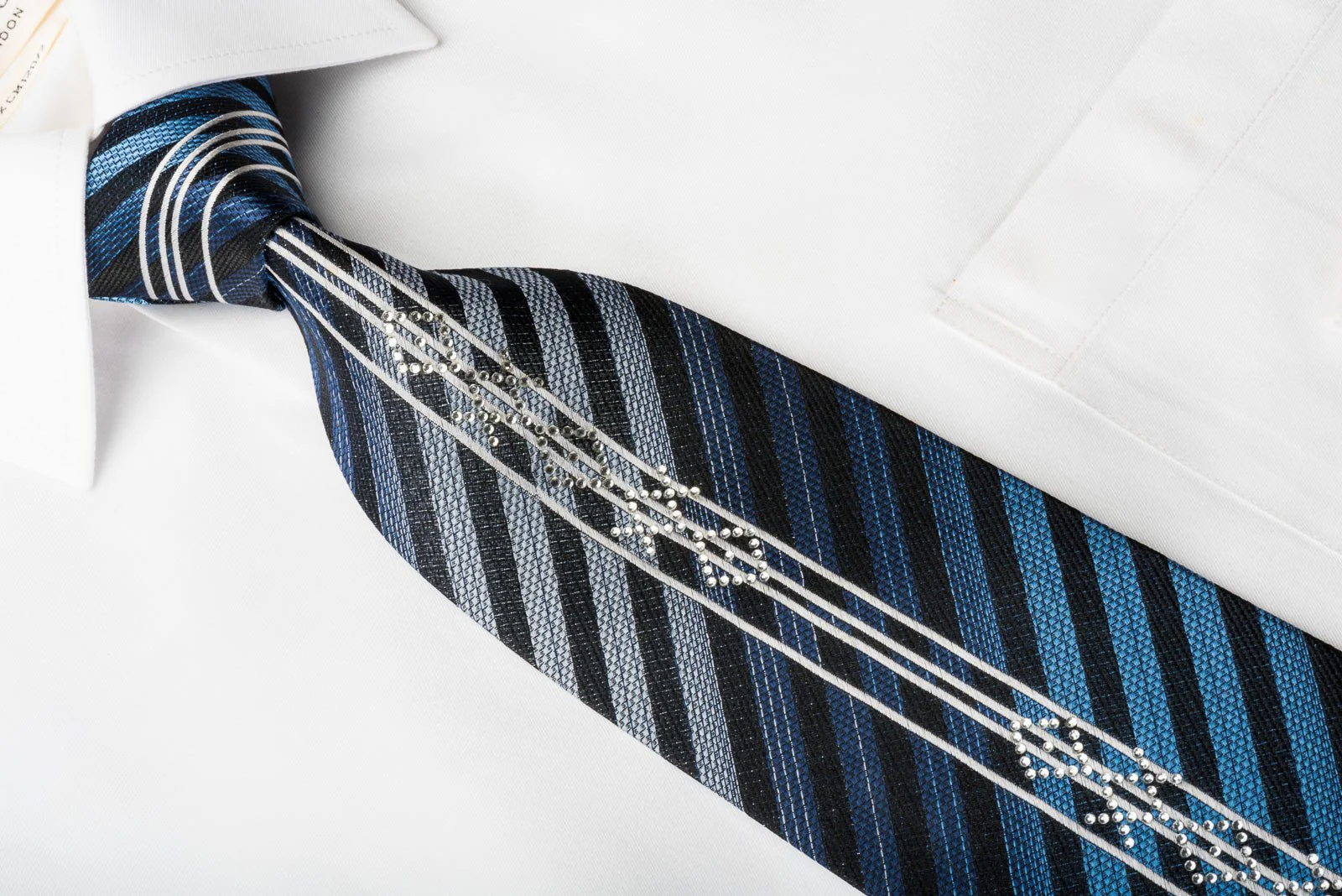 Arnaldo Bassini Silk Necktie Striped On Blue Sparkling With Rhinestones - Image 4