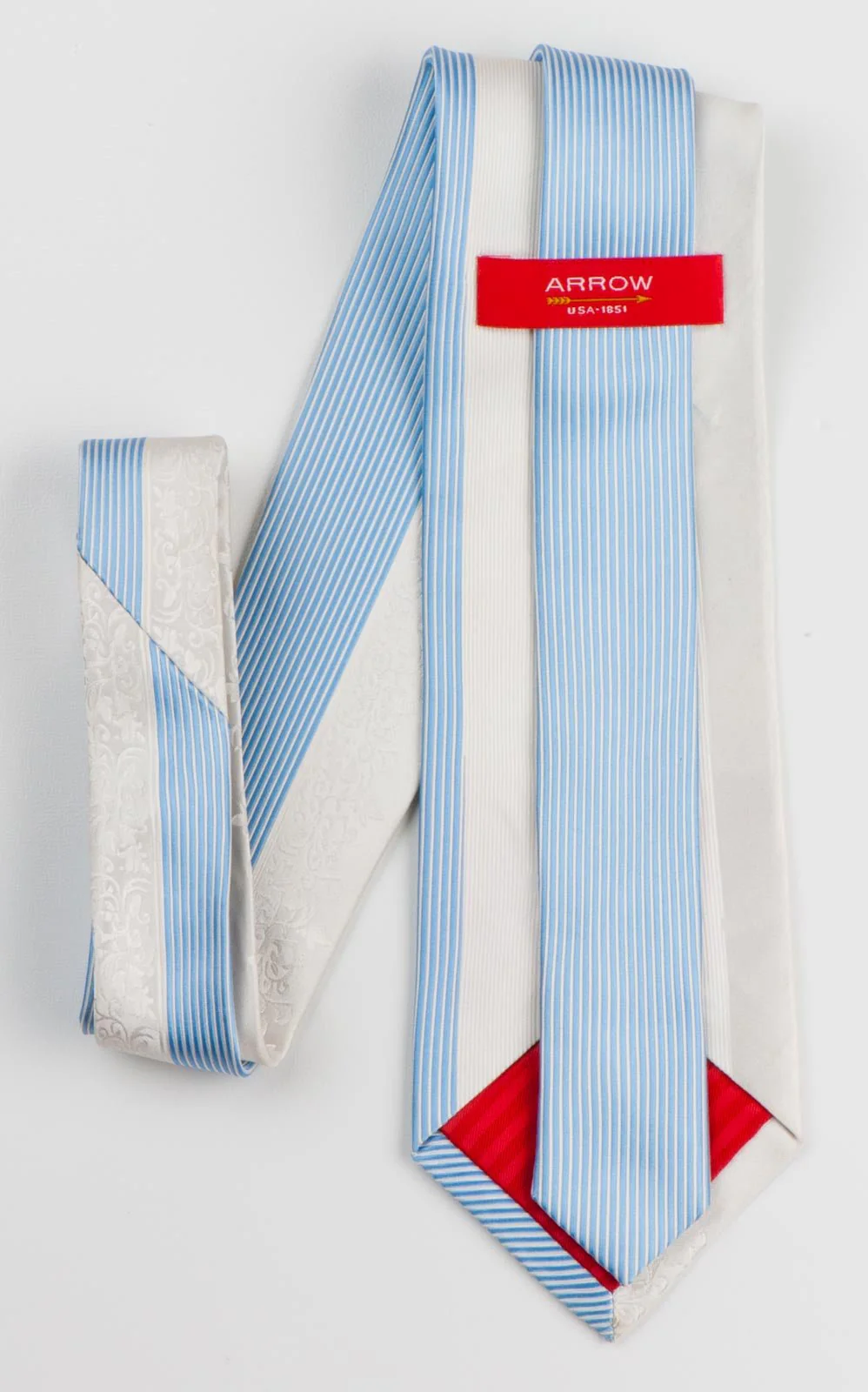 Arrow Silk Rhinestone Tie Vertical Blue Striped On White With Vines Rhinestones - Image 3