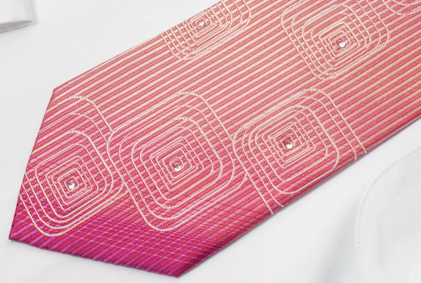 Austin Reed Crystal Rhinestone Tie Geometric Retro Design On Pink With Sparkles - Image 3