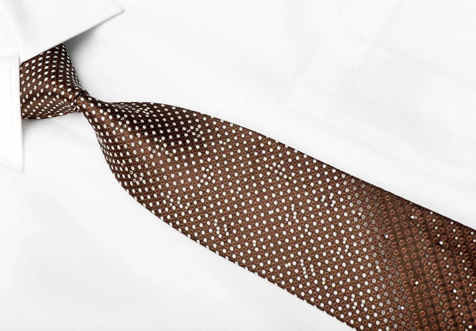 Austin Reed Men's Crystal Rhinestone Silk Necktie Silver Dots On Brown With Sparkles - Image 3