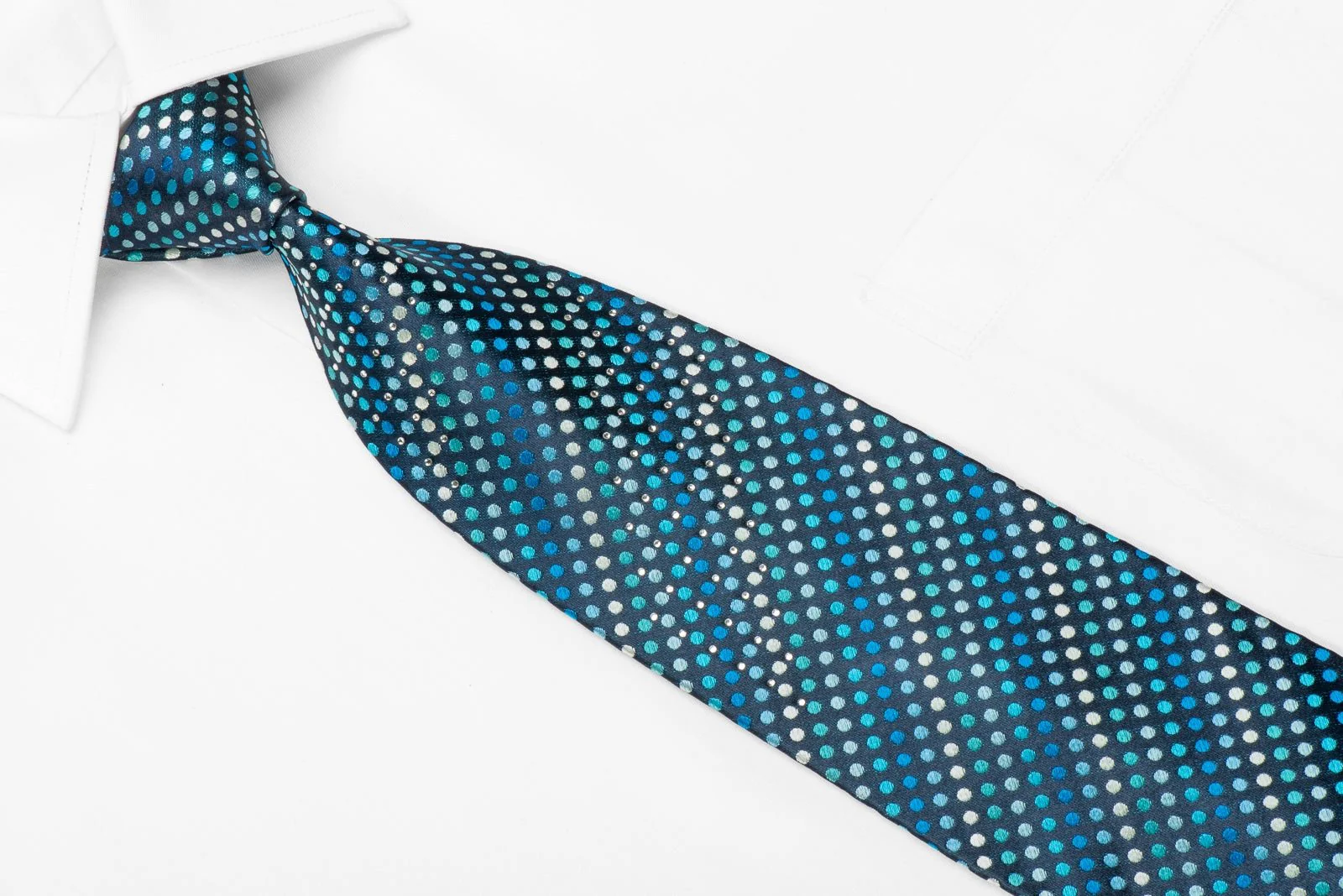 Austin Reed Mens Crystal Silk Necktie Dots On Blue Sparkling With Rhinestones - Image 3