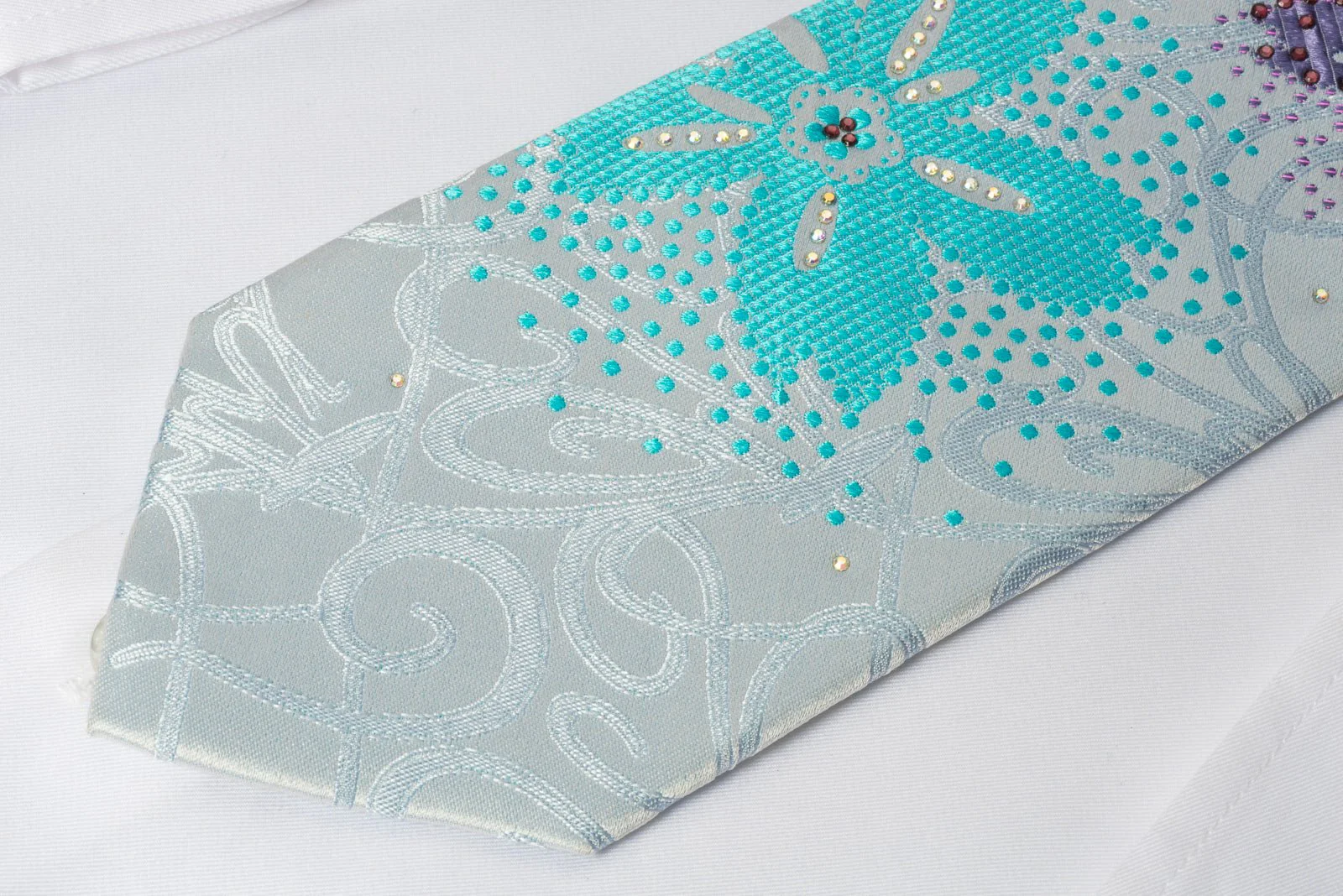 Austin Reed Rhinestone Necktie Floral On Blue With Silver Sparkles - Image 4