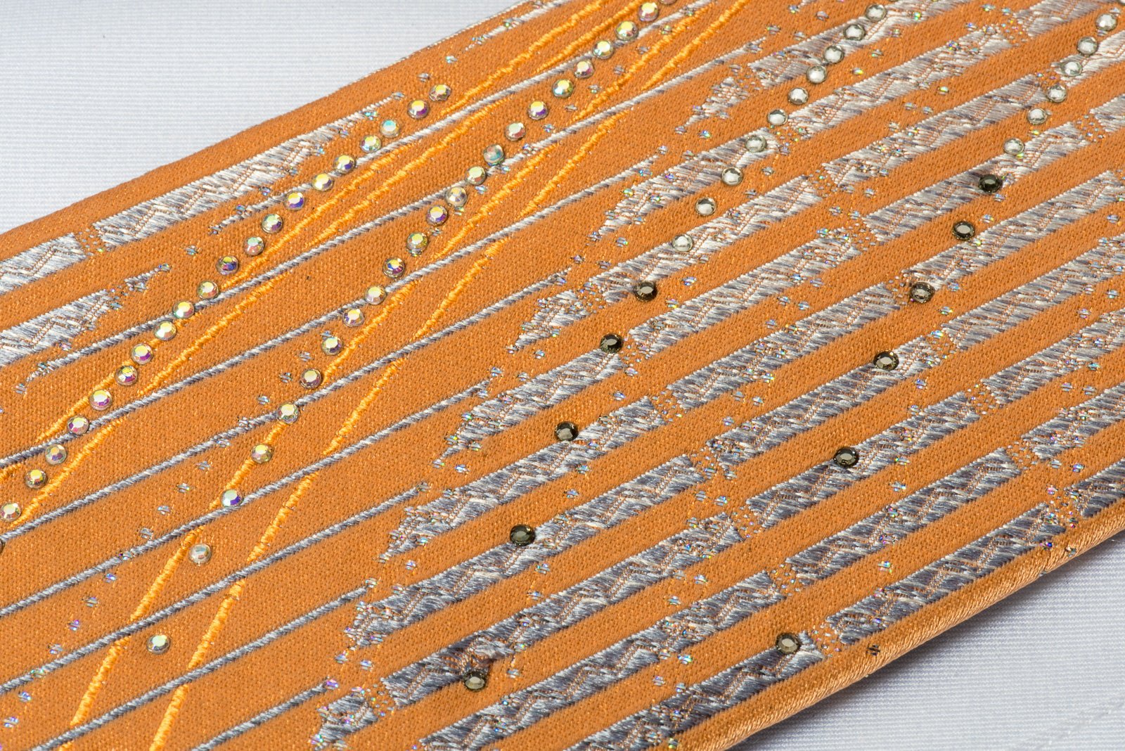 Austin Reed Rhinestone Necktie Silver Stripes On Orange With Silver Sparkles - Image 3