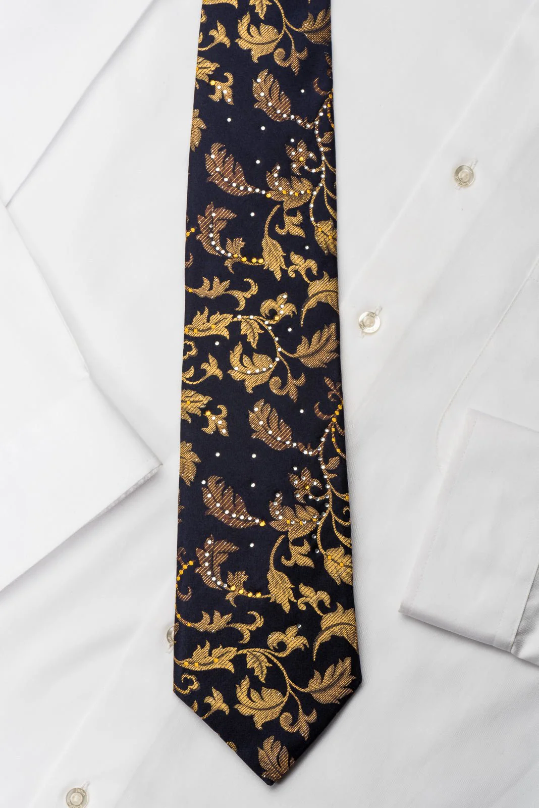 Austin Reed Rhinestone Tie Golden Vines On Black With Silver Sparkles - Image 4