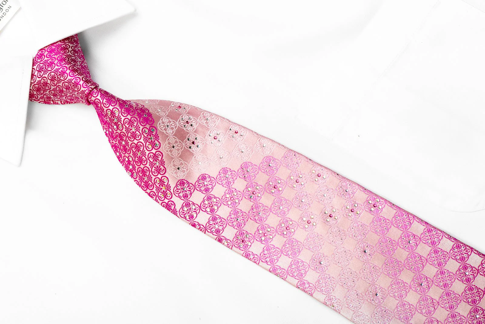 Avalon Rhinestone Silk Necktie Purple Cartouche On Pink With Sparkles - Image 2