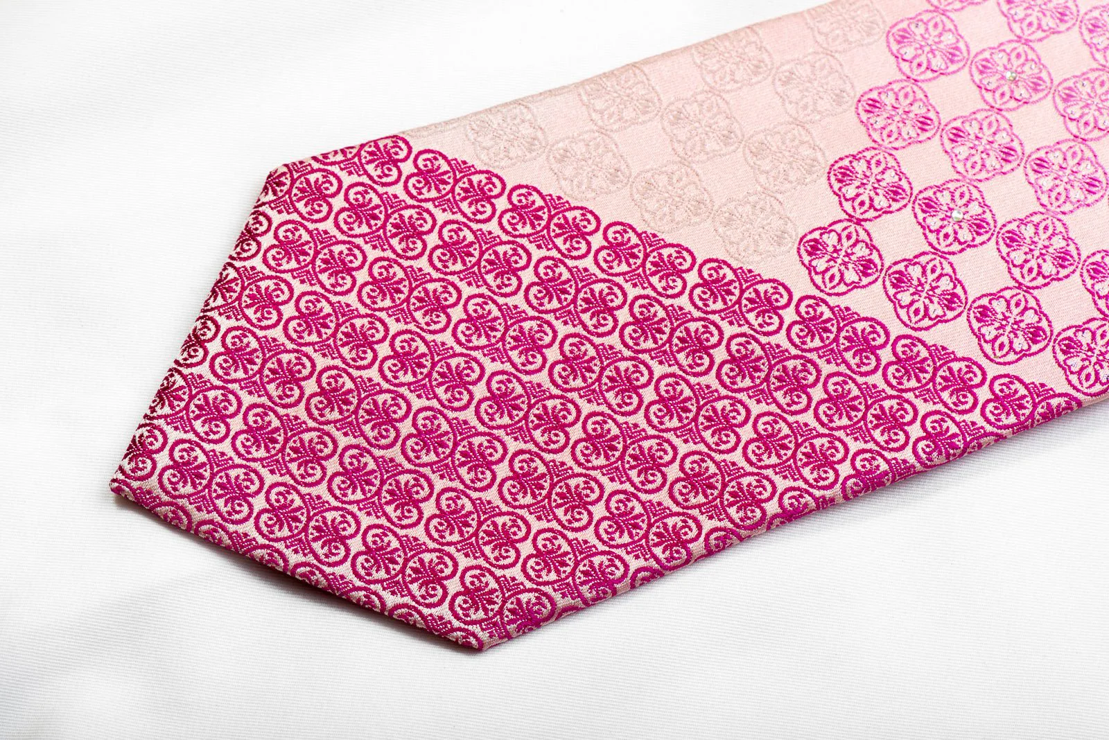 Avalon Rhinestone Silk Necktie Purple Cartouche On Pink With Sparkles - Image 4