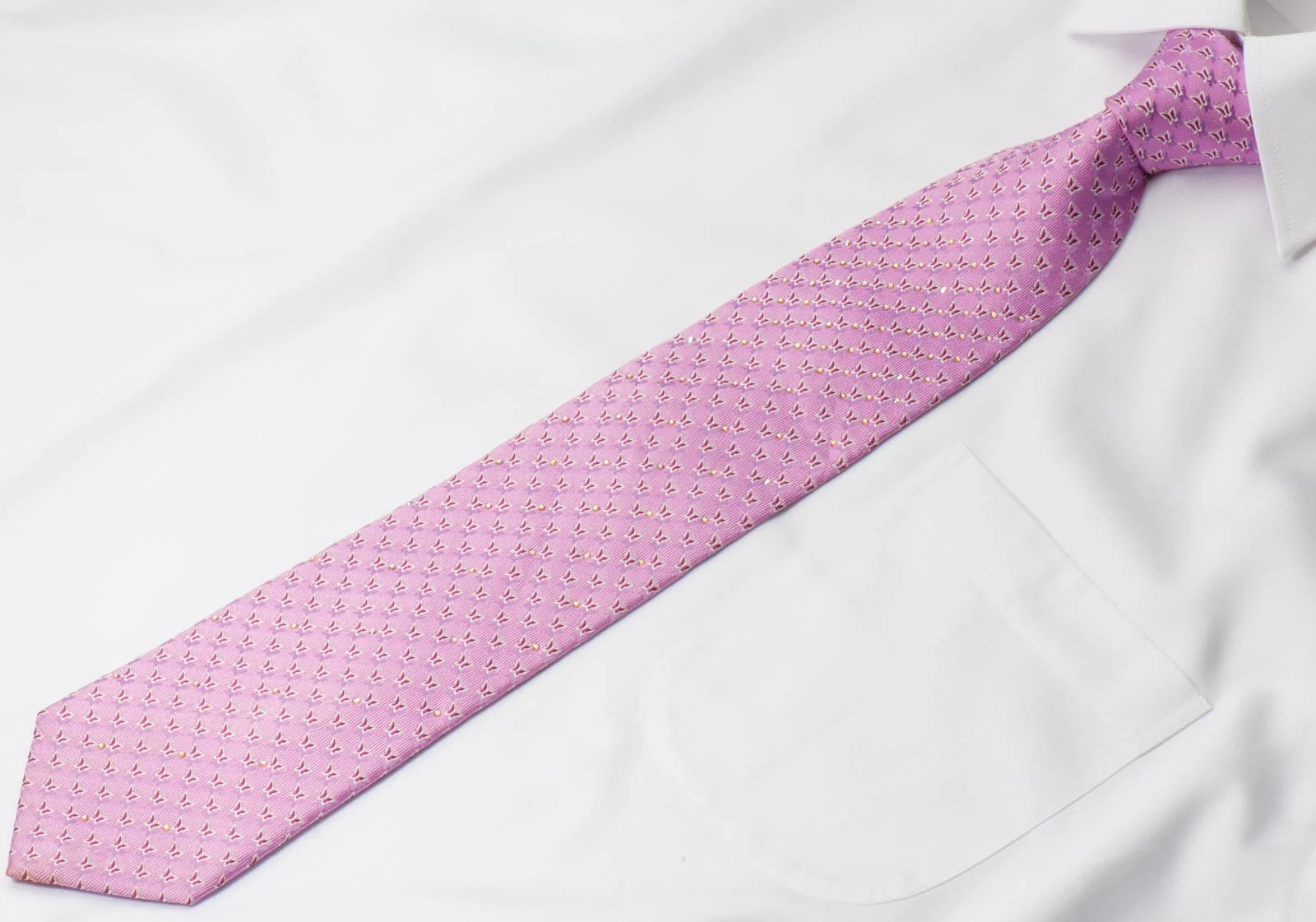 Avalon Silk Necktie With Rhinestones Butterflies On Pink Tie - Image 5