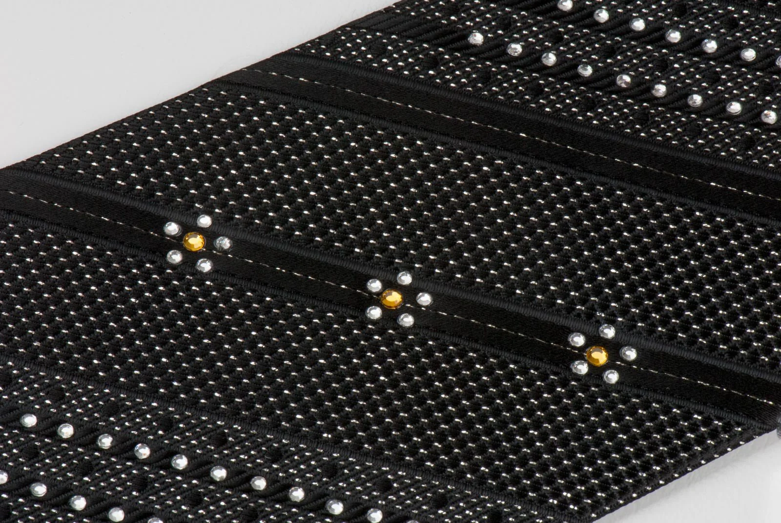 Avolio Silk Tie Silver Stiped Sparkles On Black With Rhinestones Necktie - Image 4