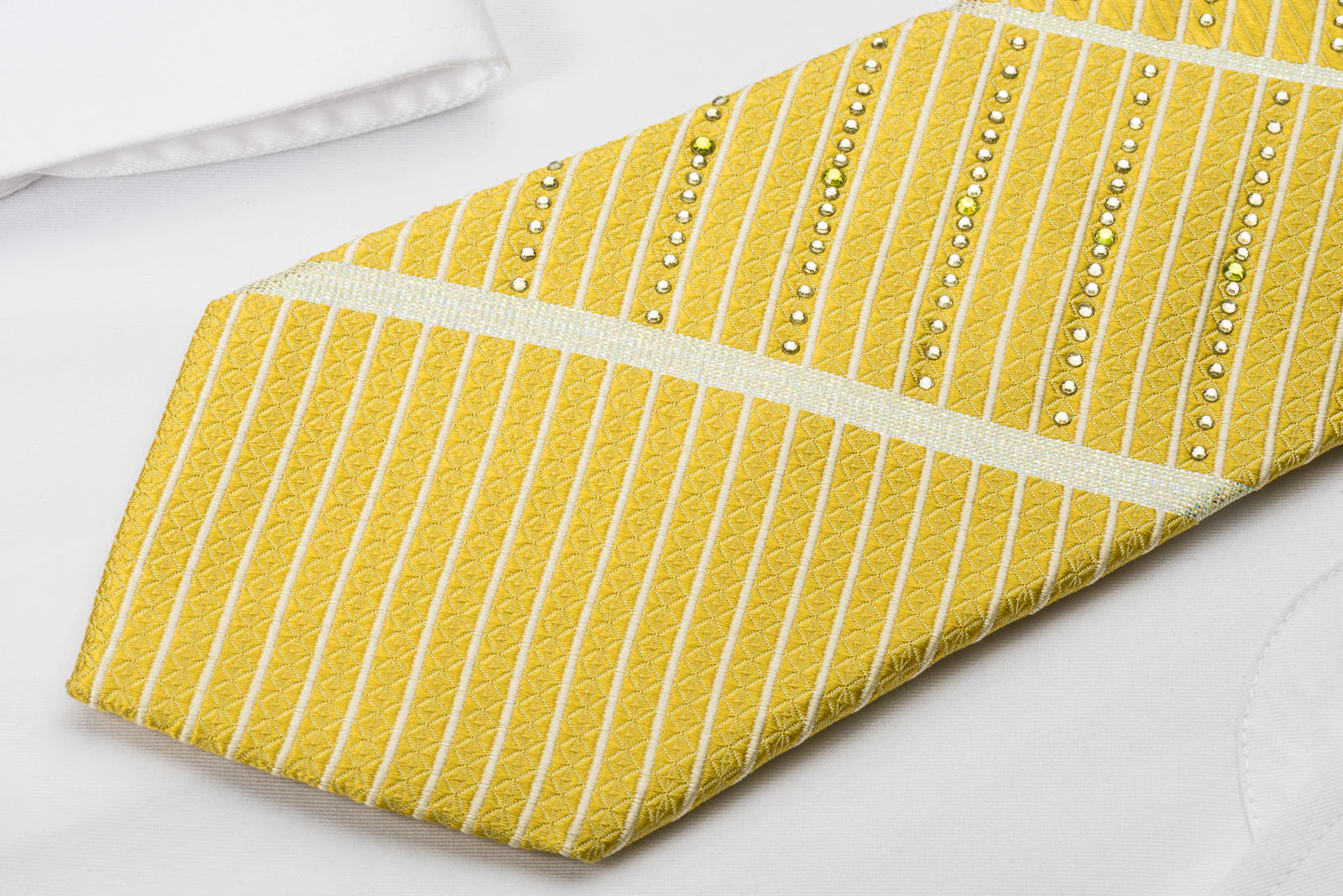 Basic Elle Rhinestone Necktie Yellow Striped With Silver Sparkles - Image 3