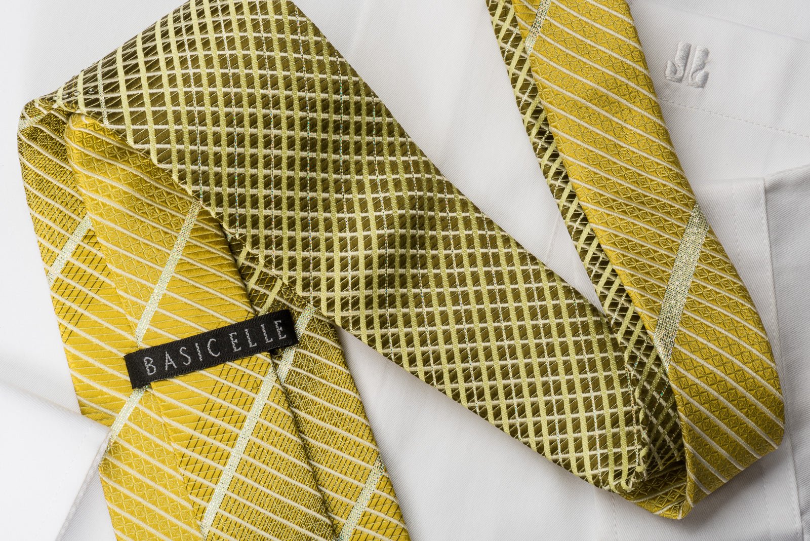 Basic Elle Rhinestone Necktie Yellow Striped With Silver Sparkles - Image 4