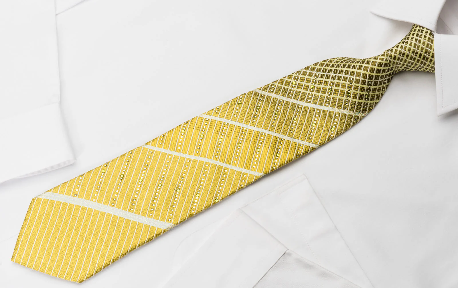Basic Elle Rhinestone Necktie Yellow Striped With Silver Sparkles - Image 5