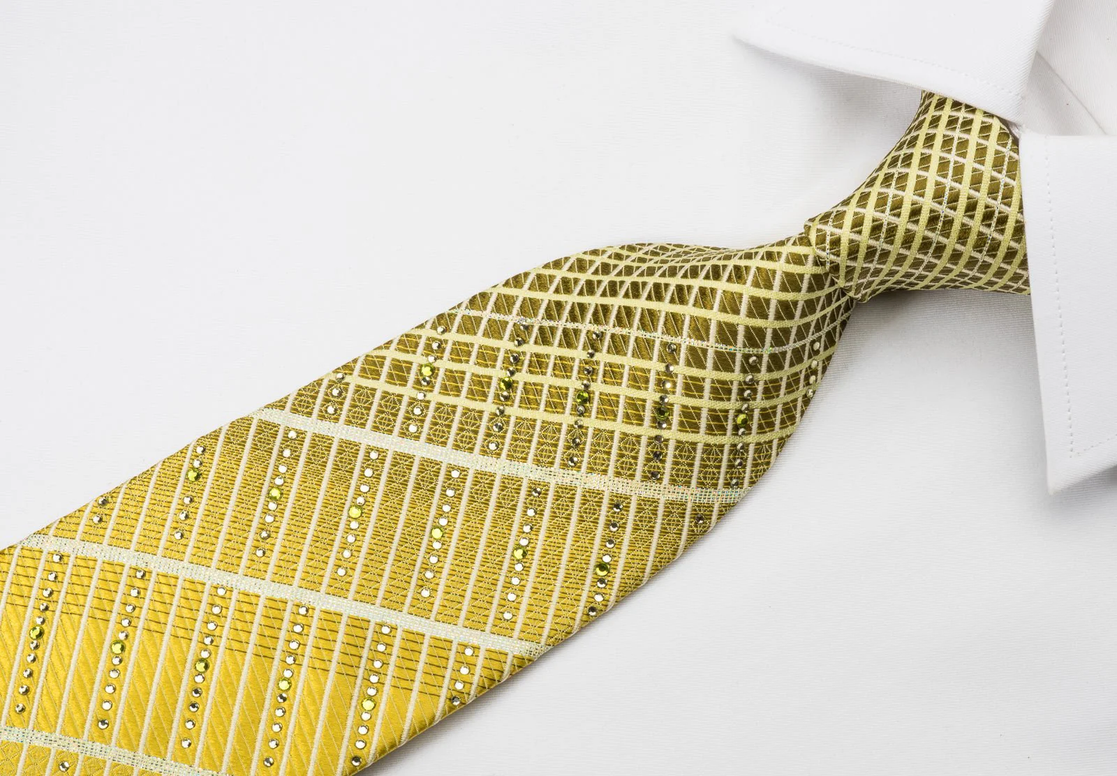 Basic Elle Rhinestone Necktie Yellow Striped With Silver Sparkles - Image 6