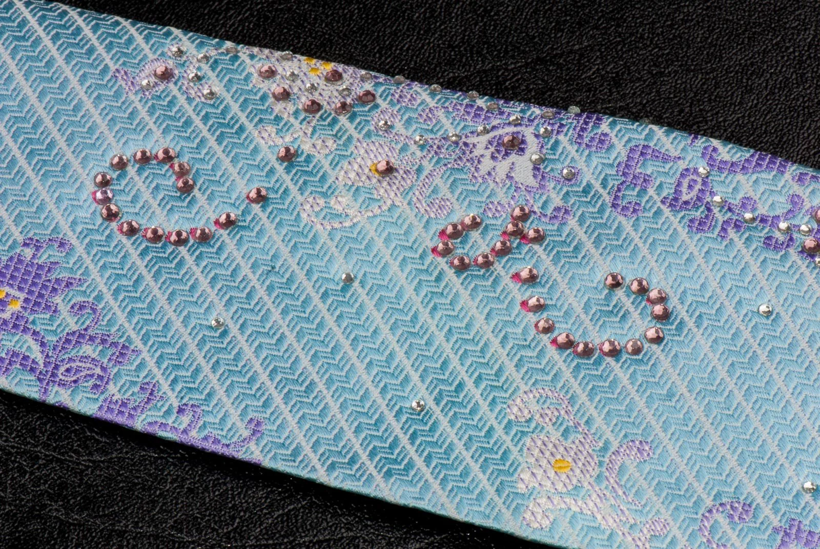 Beverly Hills Polo Club Rhinestone Silk Neck Tie Floral Design On Light Blue - Image 7