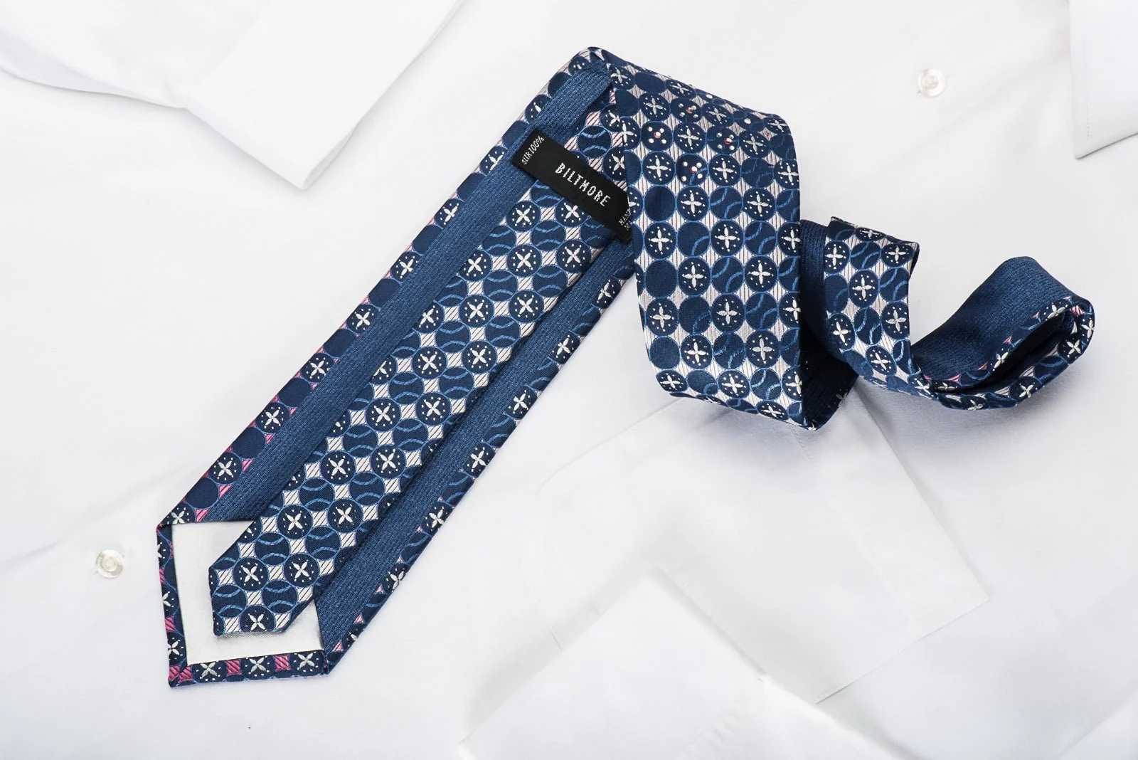 Biltmore Rhinestone Silk Necktie Blue Circles On Pink Purple With Silver Sparkles - Image 4