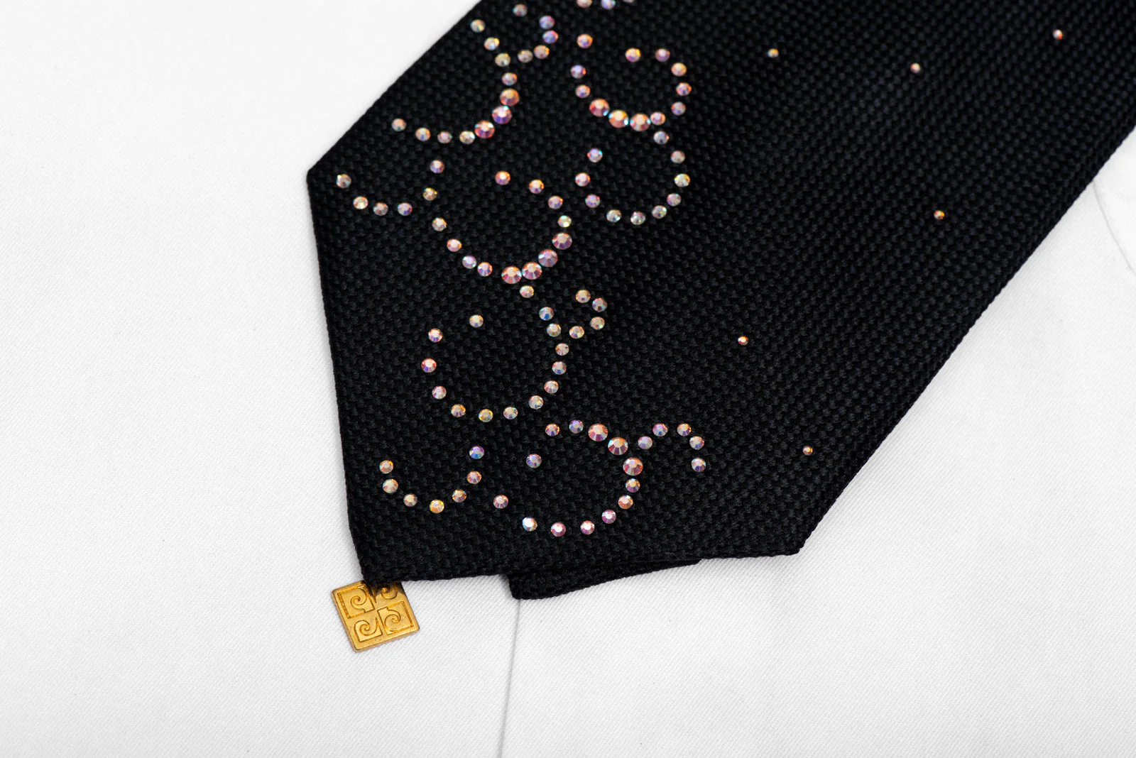 Black Crystal Rhinestone Silk Tie - Image 3