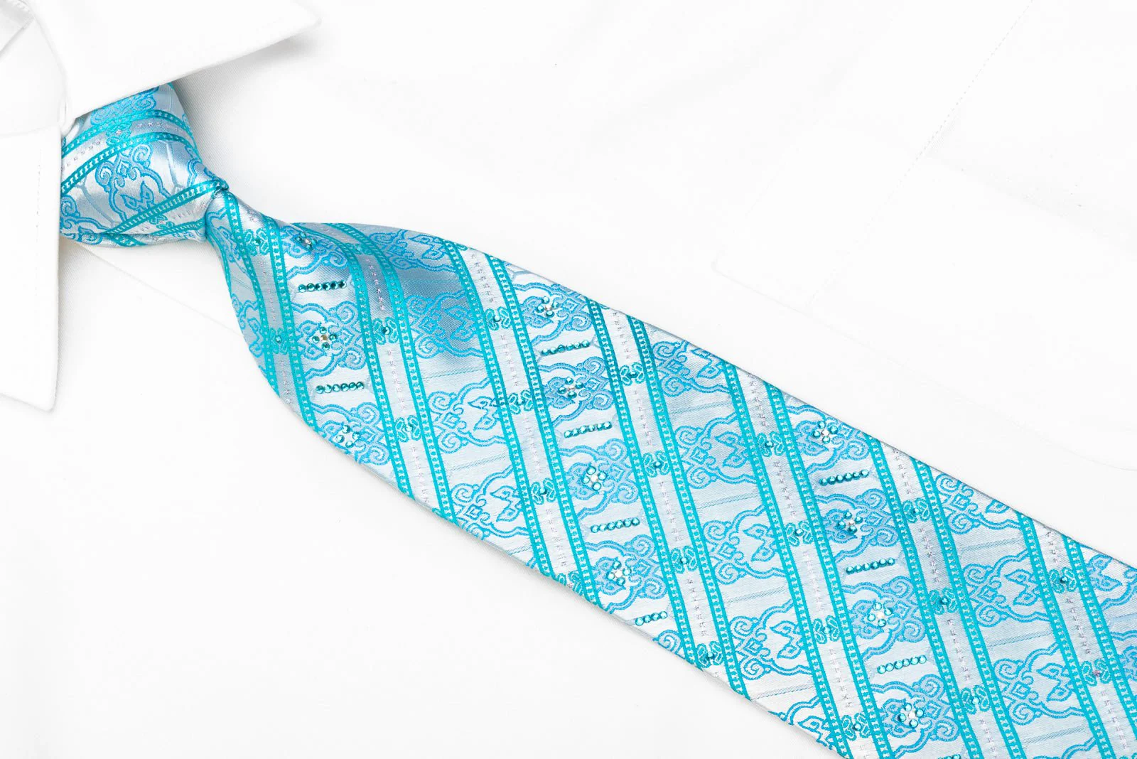 Blu Moon Men's Rhinestone Silk Striped On Pale Blue With Silver Sparkles - Image 2