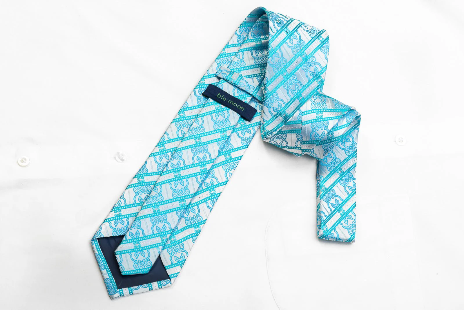 Blu Moon Men's Rhinestone Silk Striped On Pale Blue With Silver Sparkles - Image 4