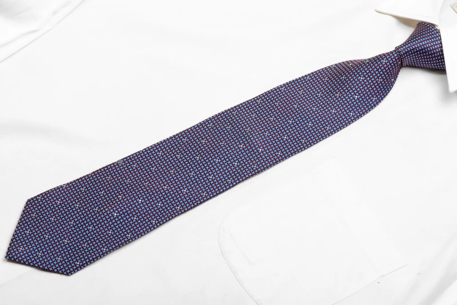 Blue Burgundy Geometric Trellis Rhinestone Silk Necktie - Image 3