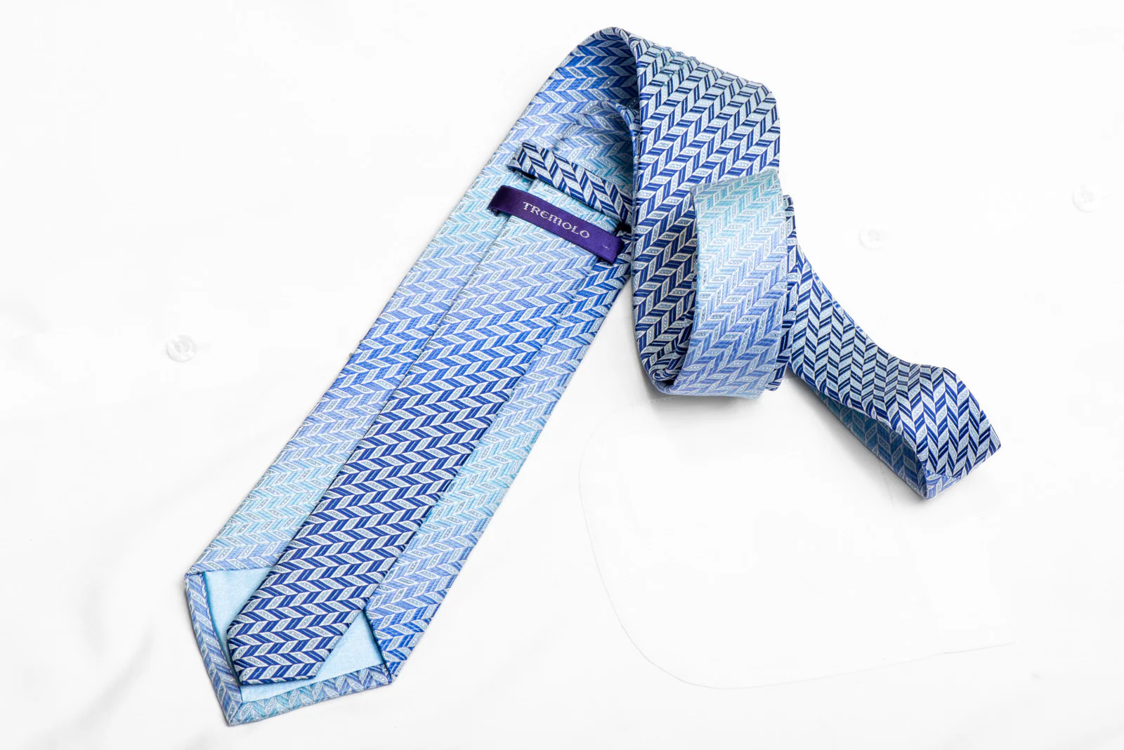Blue Geometric Chevron Rhinestone Silk Necktie With Sparkles - Image 4