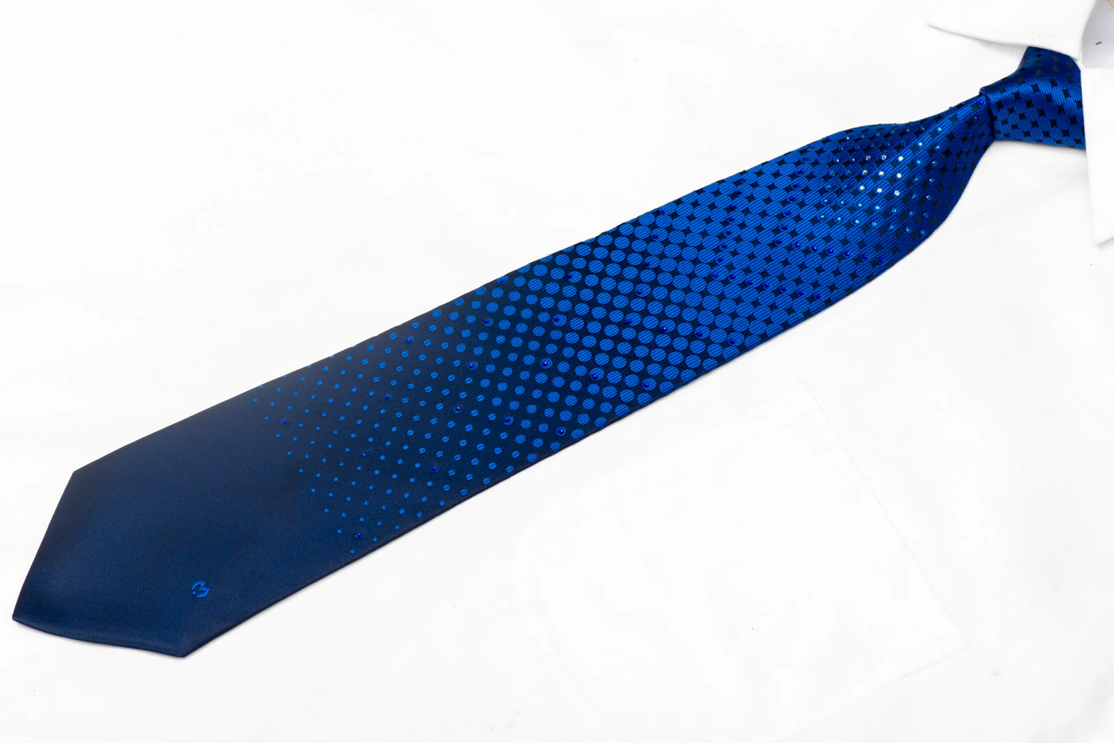 Blue Geometric Circles On Navy Rhinestone Silk Tie - Image 2