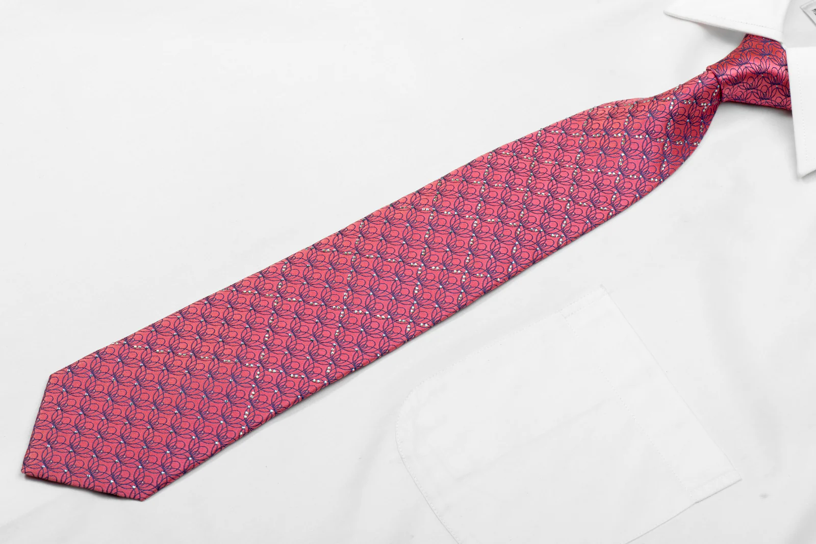 Blue Interlocking Ornate On Pink Rhinestone Necktie With Sparkles - Image 3