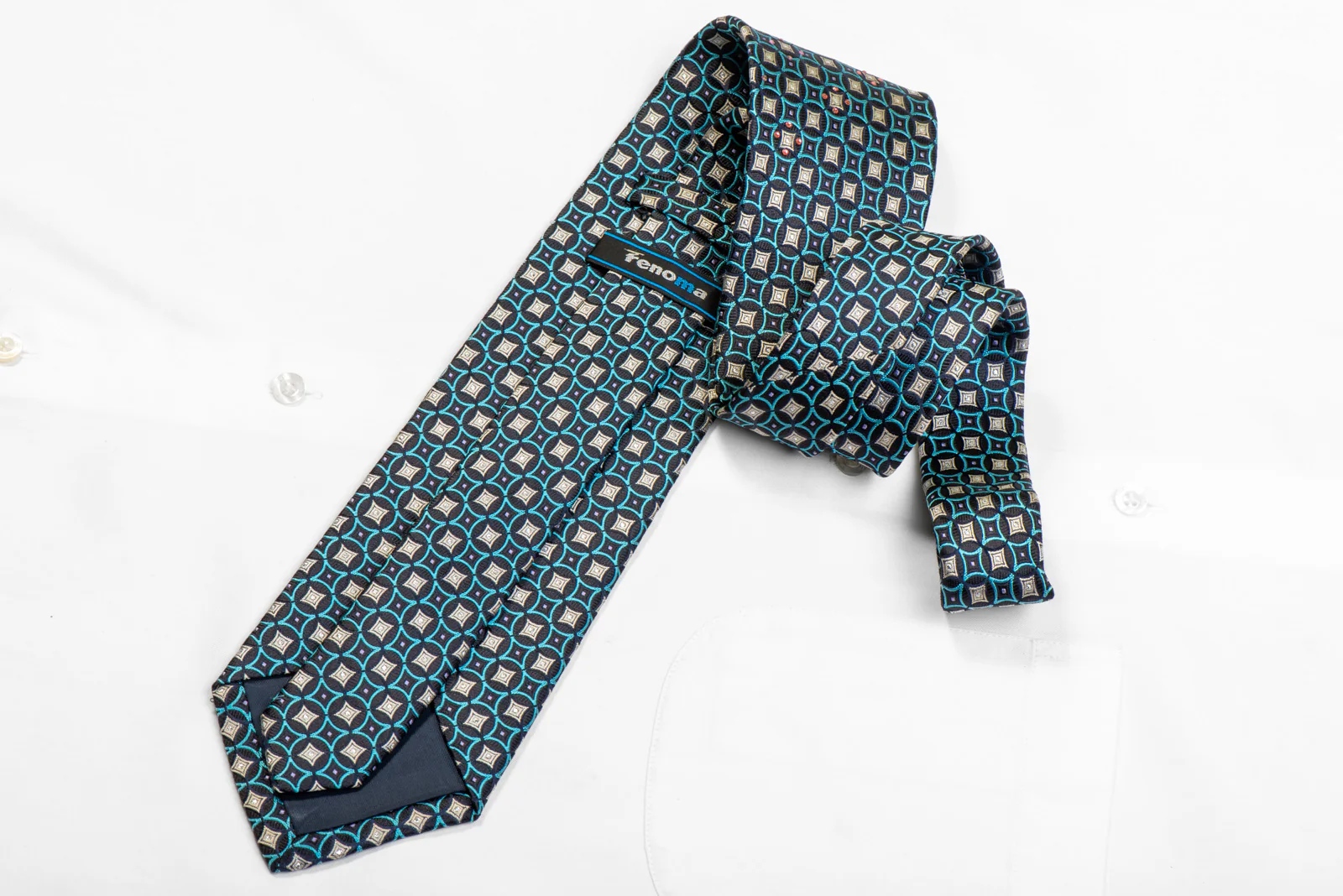 Blue Silver Geometric On Black Rhinestone Necktie With Sparkles - Image 4