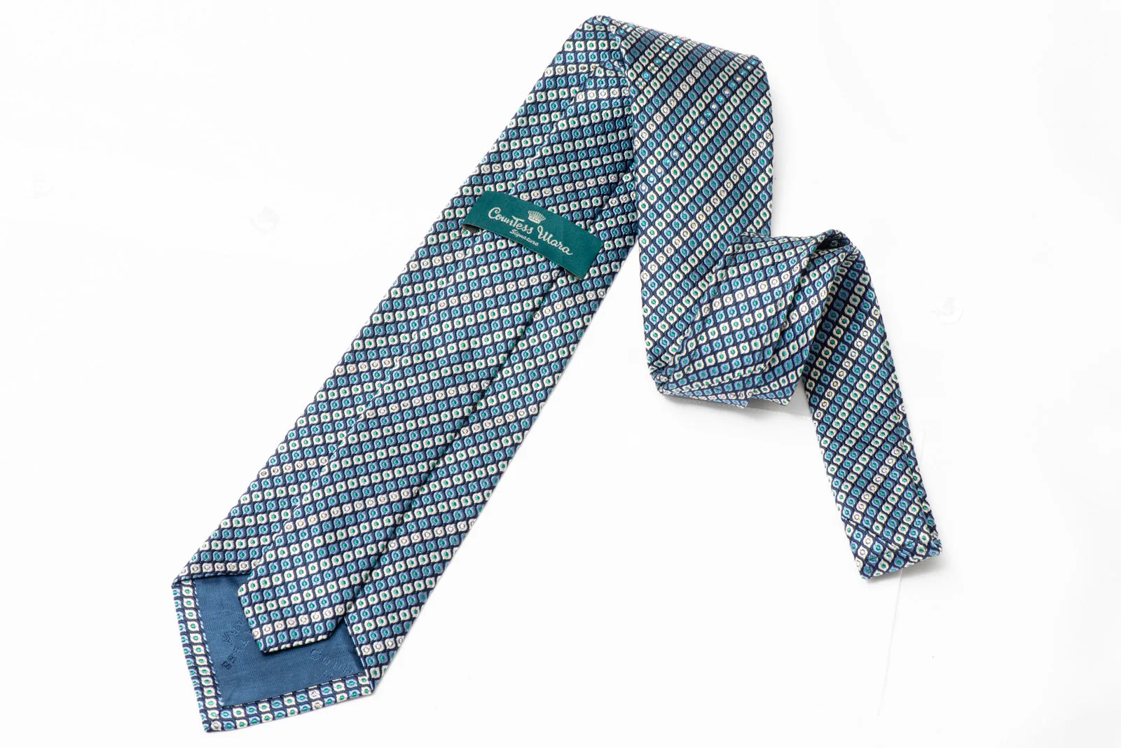 Blue Silver Geometric Rhinestone Silk Tie With Sparkles - Image 3