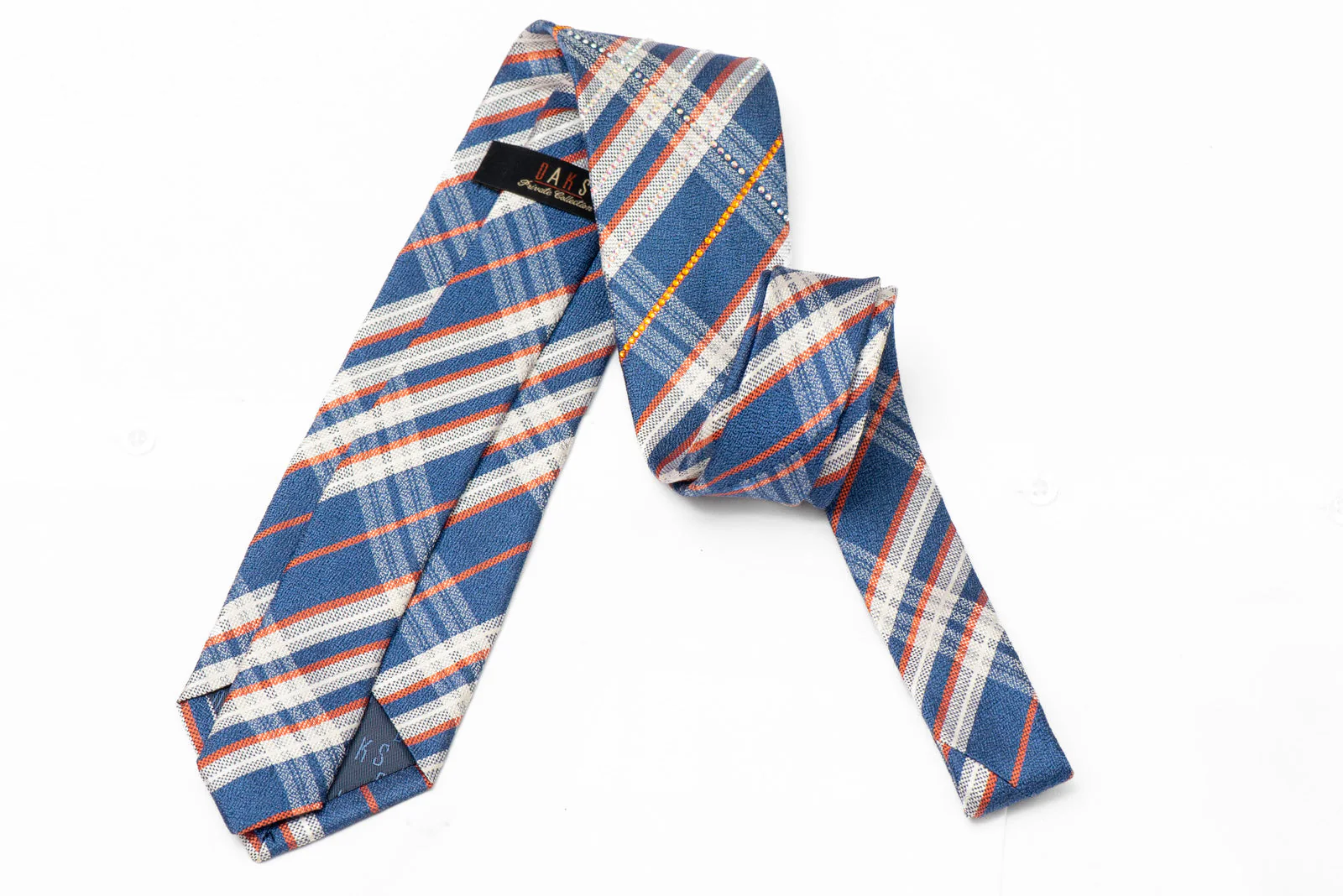 Blue Silver Orange Rhinestone Silk Necktie - Image 3