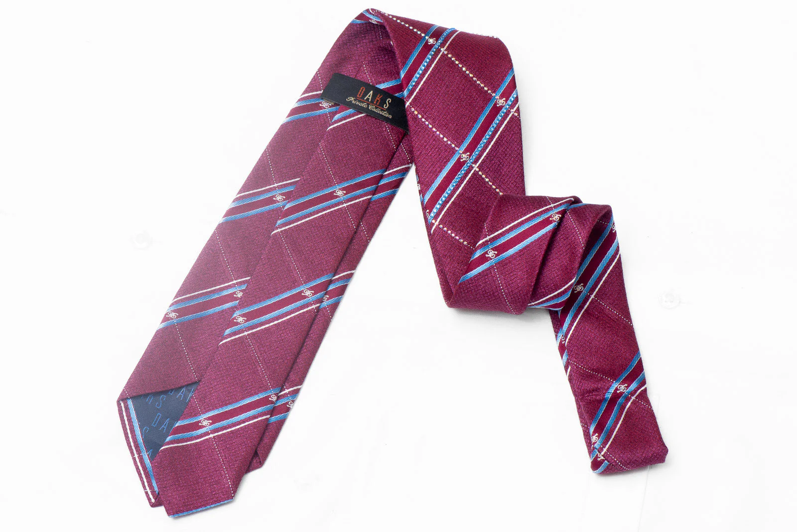 Blue Striped On Burgundy Rhinestone Tie With Silver Sparkles - Image 3